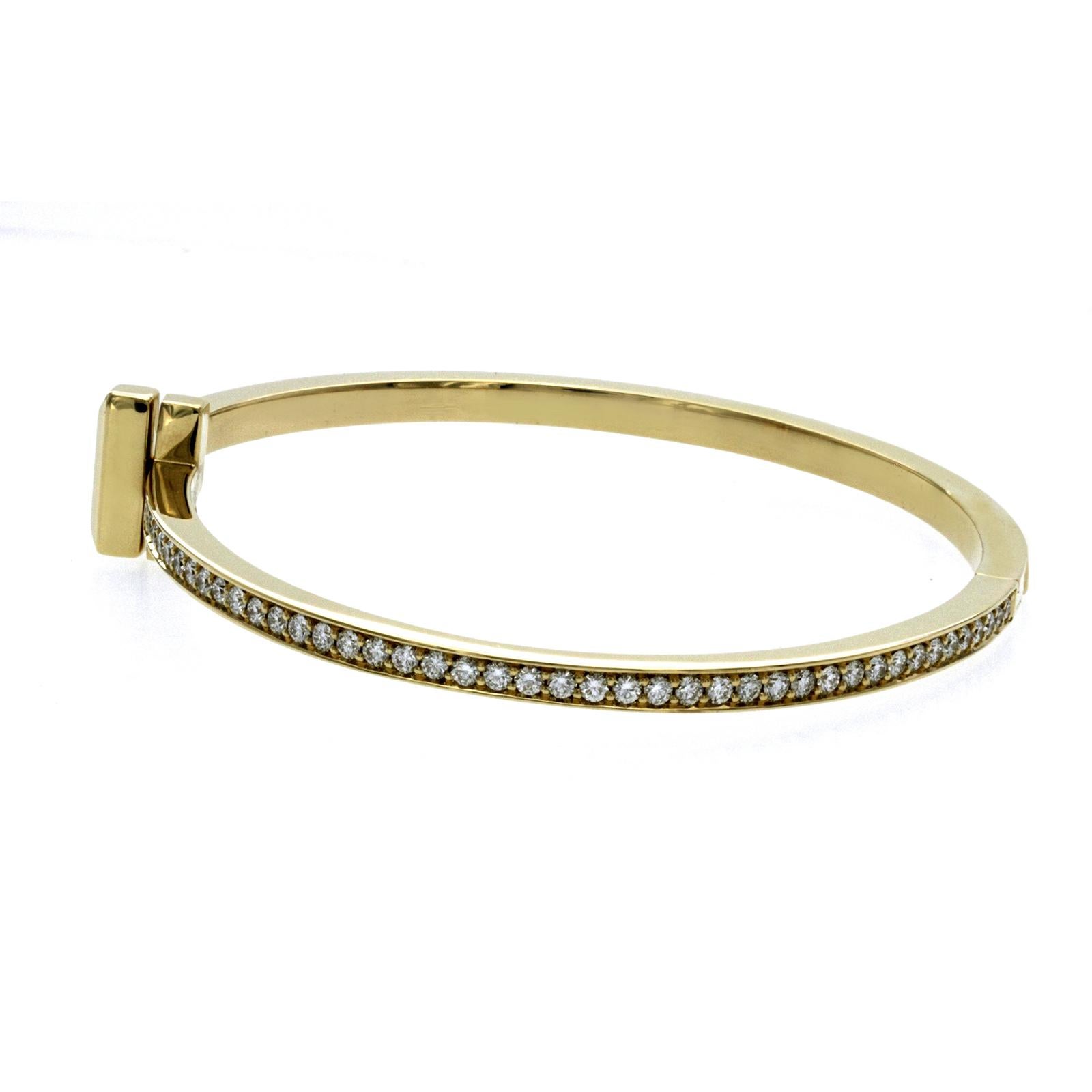 Authentischer Tiffany & Co Armreif mit Scharnier, 18 Karat Gelbgold Diamanten T1 im Zustand „Hervorragend“ in Los Angeles, CA