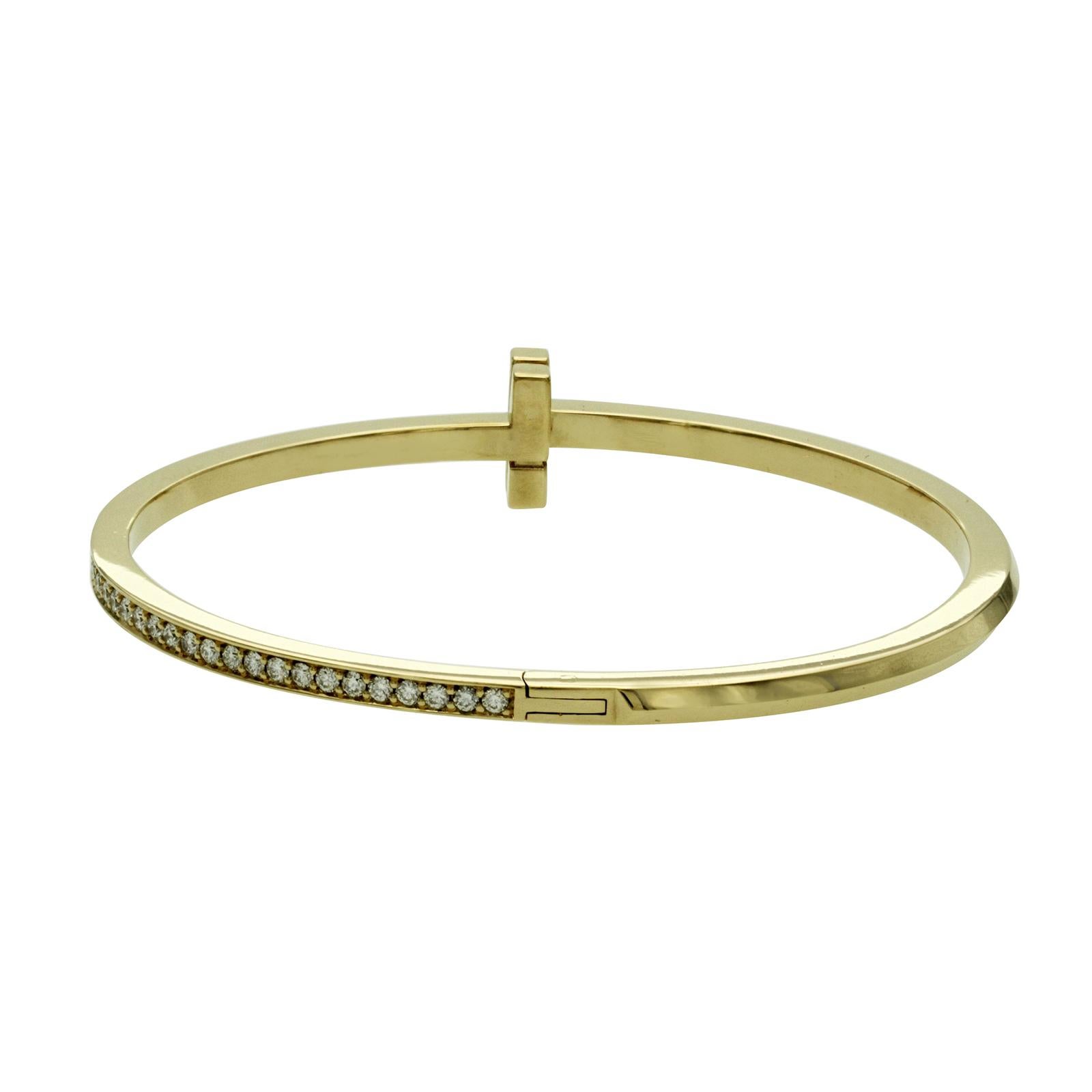 Authentischer Tiffany & Co Armreif mit Scharnier, 18 Karat Gelbgold Diamanten T1 für Damen oder Herren