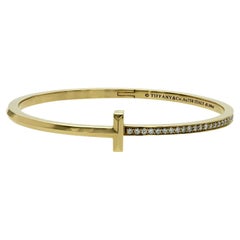 Authentic Tiffany & Co 18K Yellow Gold Diamonds T1 Hinged Bangle Bracelet
