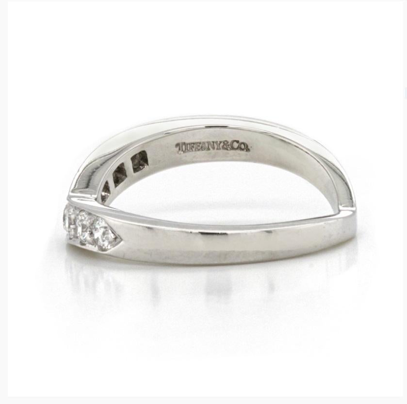 Round Cut Authentic Tiffany & Co. 950 Platinum Heart V Shape Wedding Band Ring