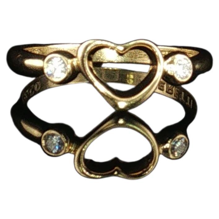 Authentic Tiffany & Co. Elsa Peretti 18K Yellow Gold Open Heart Diamond Ring For Sale