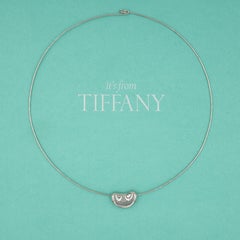 Authentic Tiffany & Co Elsa Peretti Platinum Bean Pendant Wire Necklace