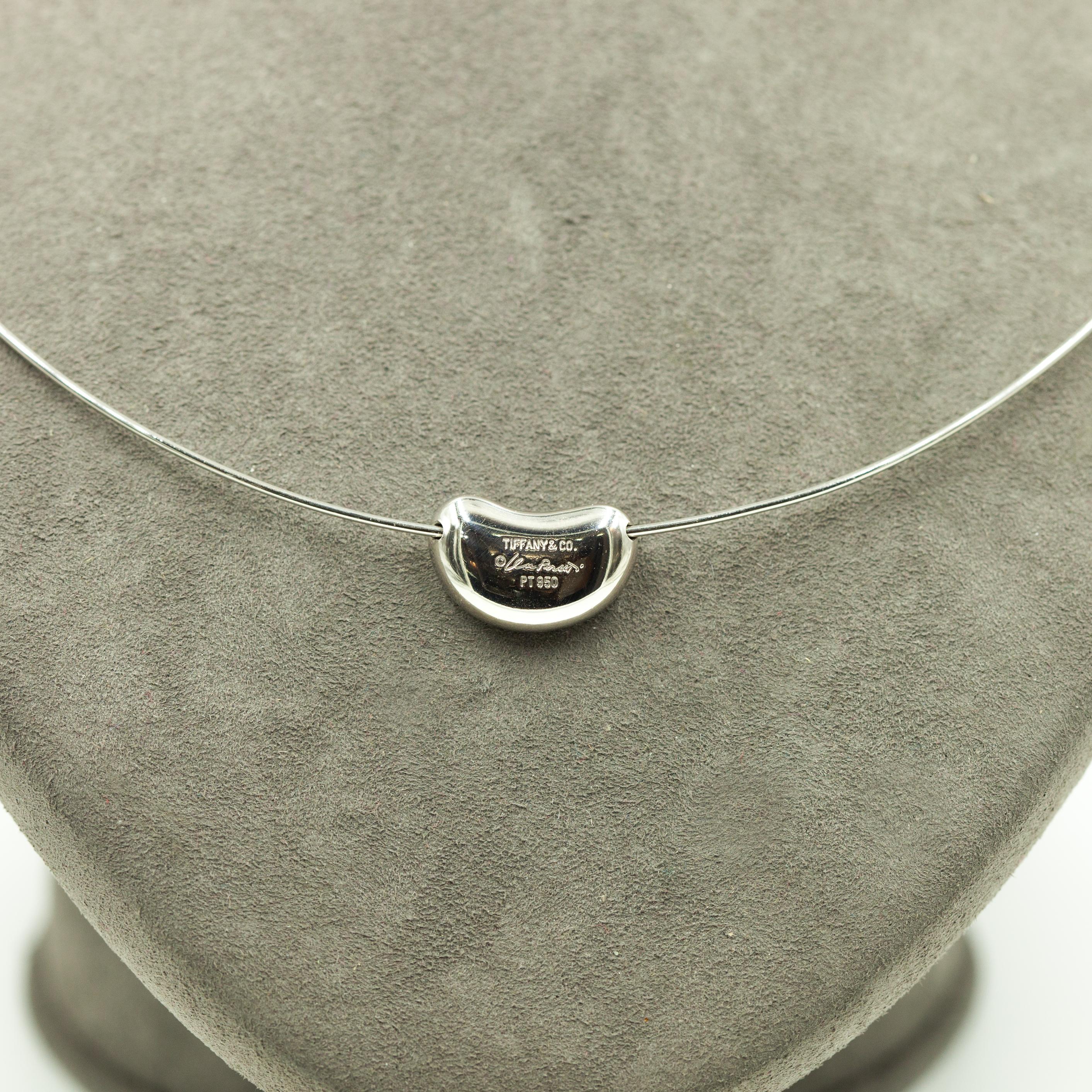 Authentic Tiffany & Co Elsa Peretti Platinum Bean Pendant Wire Necklace 1