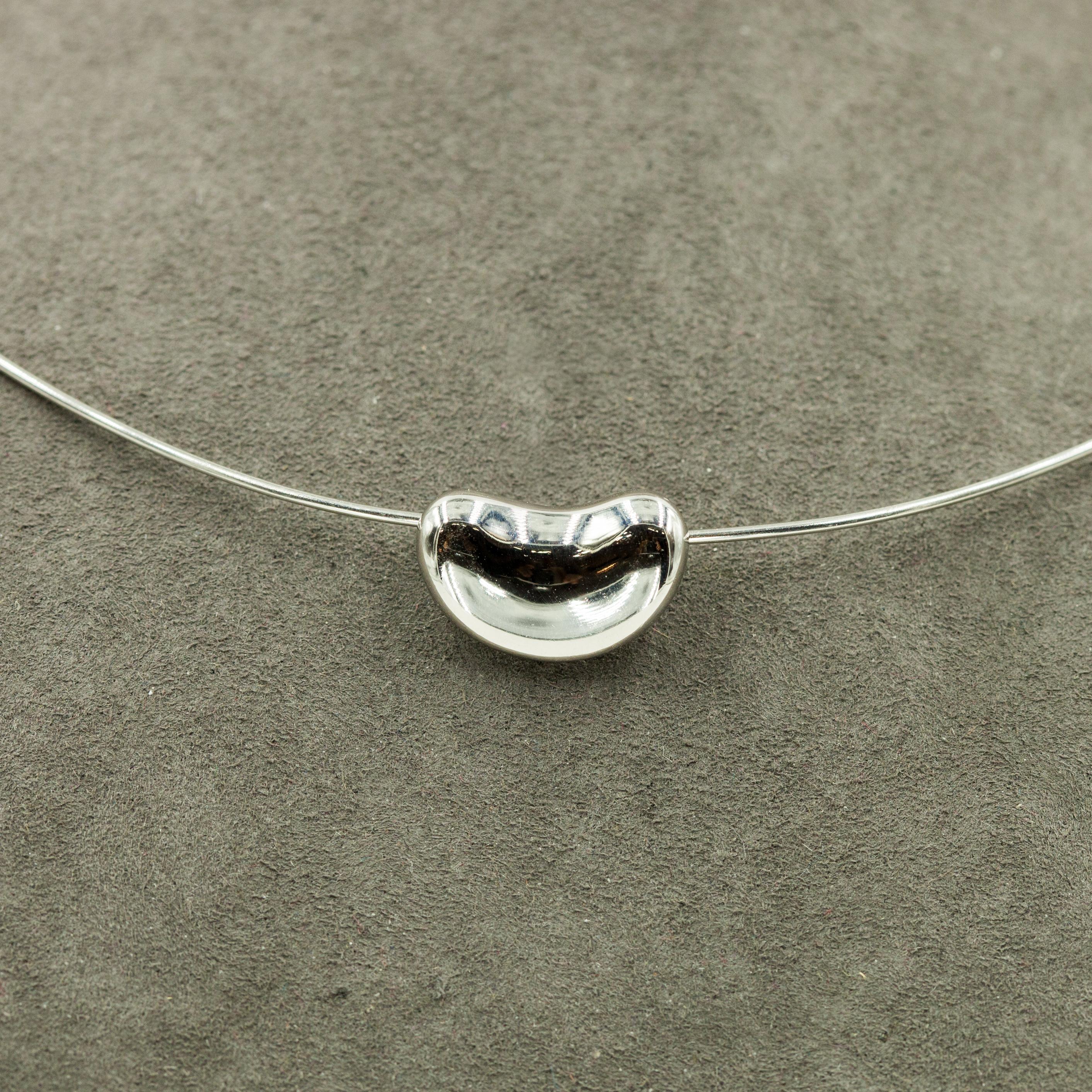 Authentic Tiffany & Co Elsa Peretti Platinum Bean Pendant Wire Necklace 2