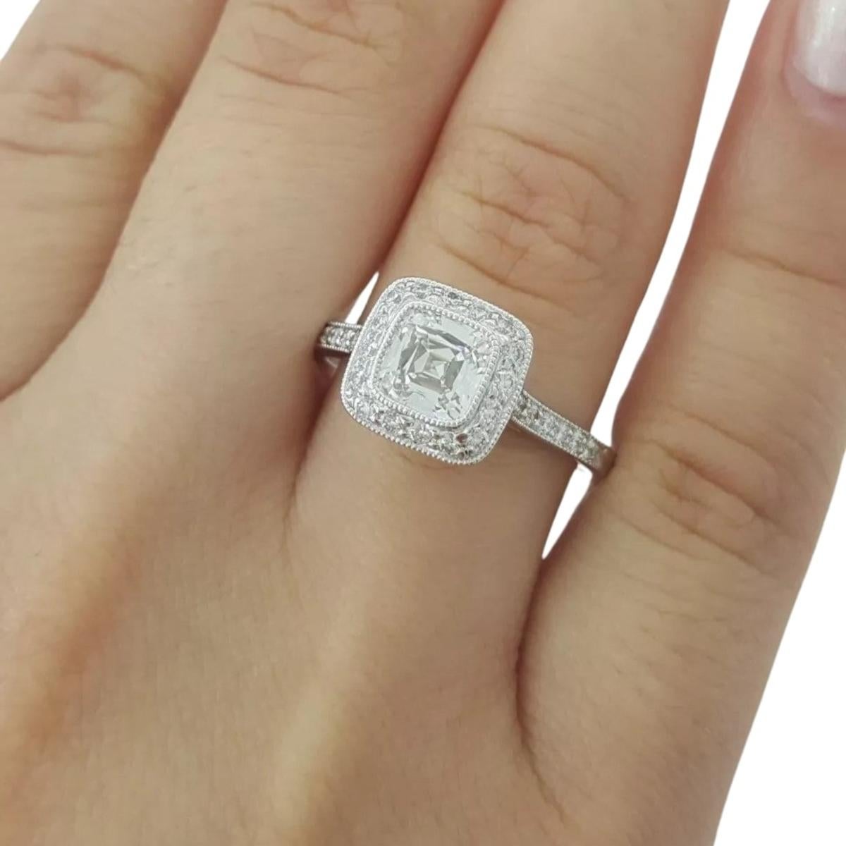 Cushion Cut Authentic Tiffany & Co. Legacy 1.50 Carat Cushion Diamond Halo Engagement Ring For Sale
