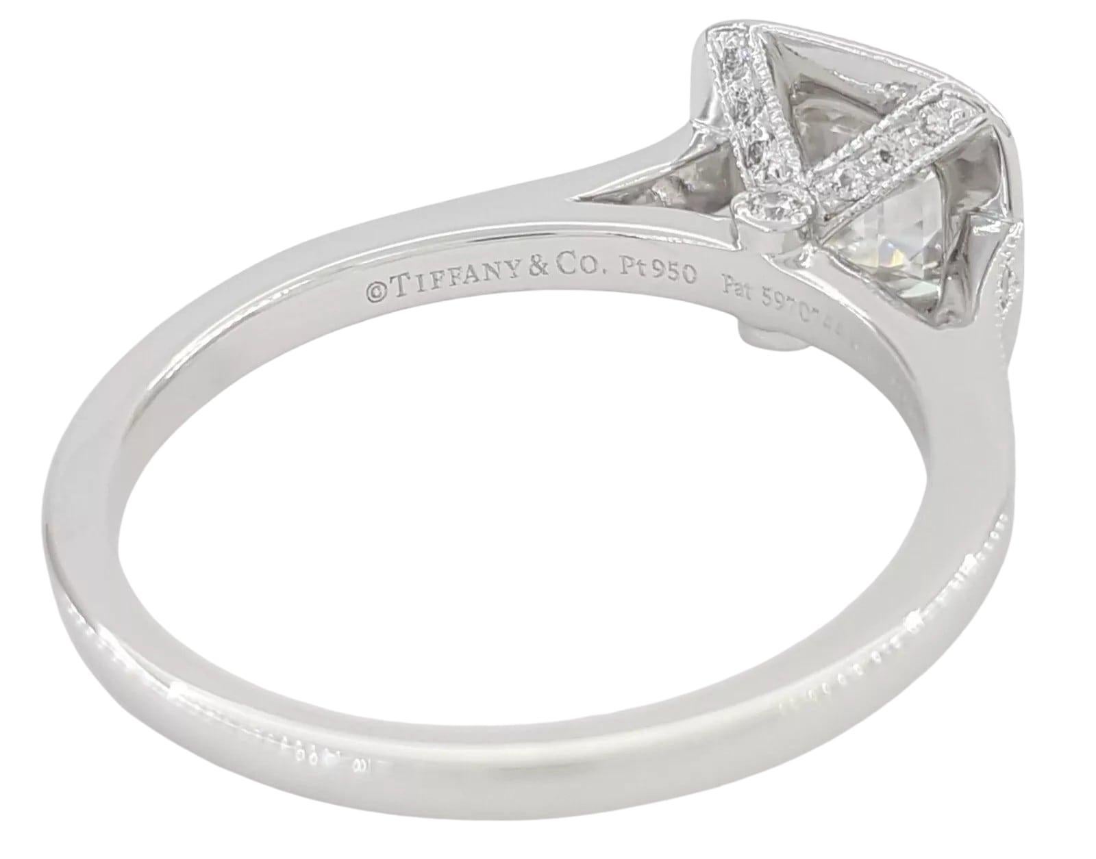 Contemporary Authentic Tiffany & Co. Legacy 1.50 Carat Cushion Diamond Halo Engagement Ring For Sale