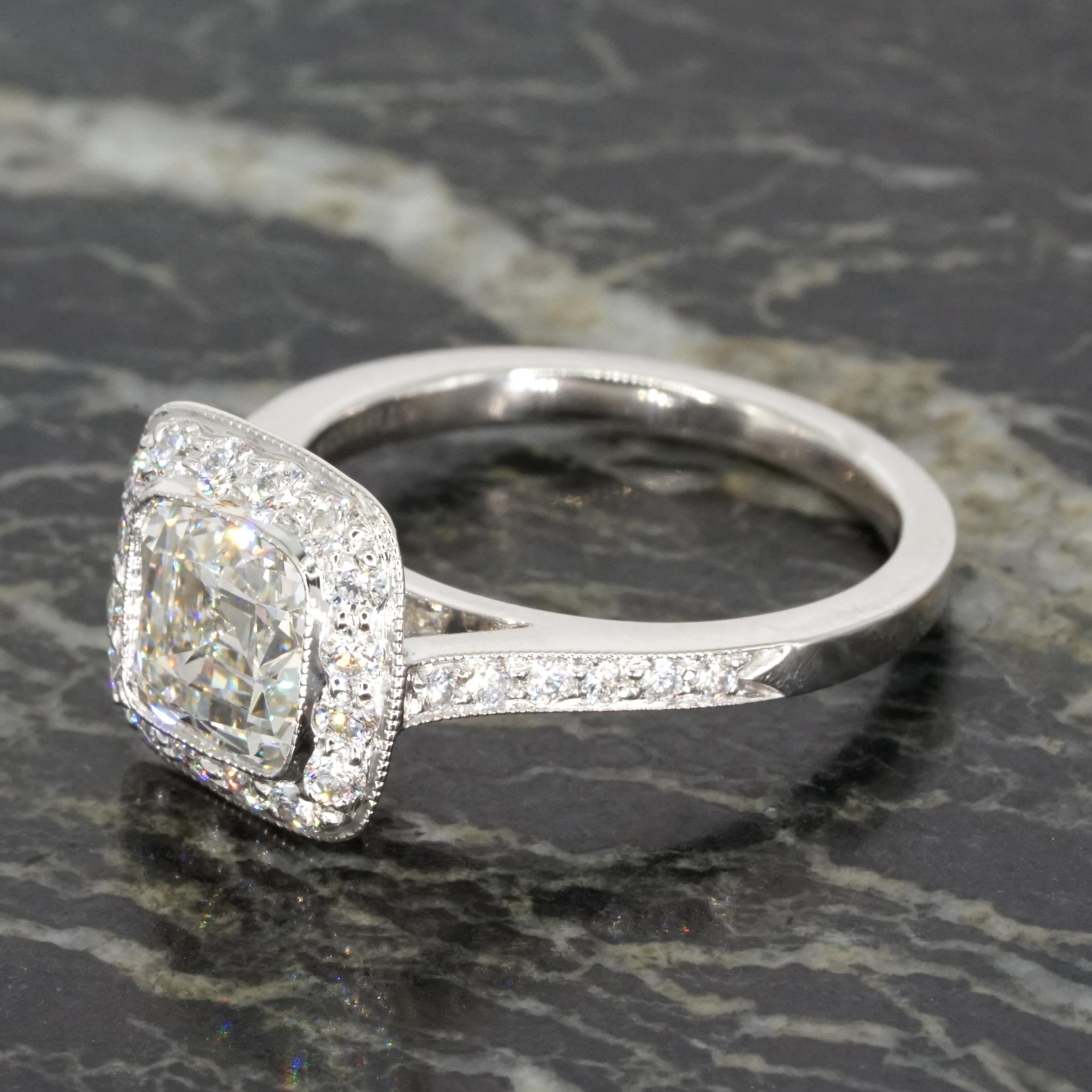 Authentic Tiffany & Co. Legacy 1.60 Carat Cushion Diamond Halo Engagement Ring 2
