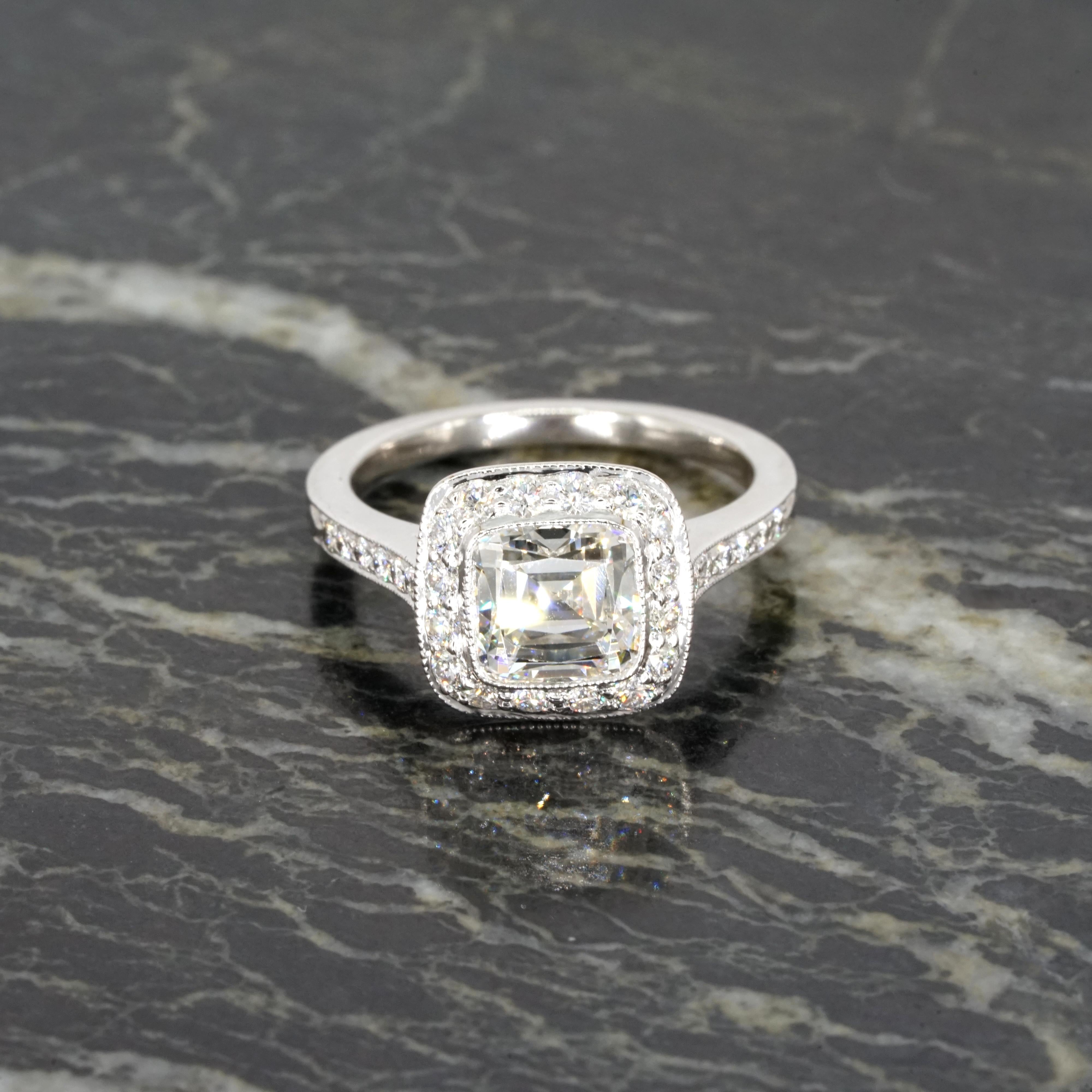 Authentic Tiffany & Co. Legacy 1.60 Carat Cushion Diamond Halo Engagement Ring 3