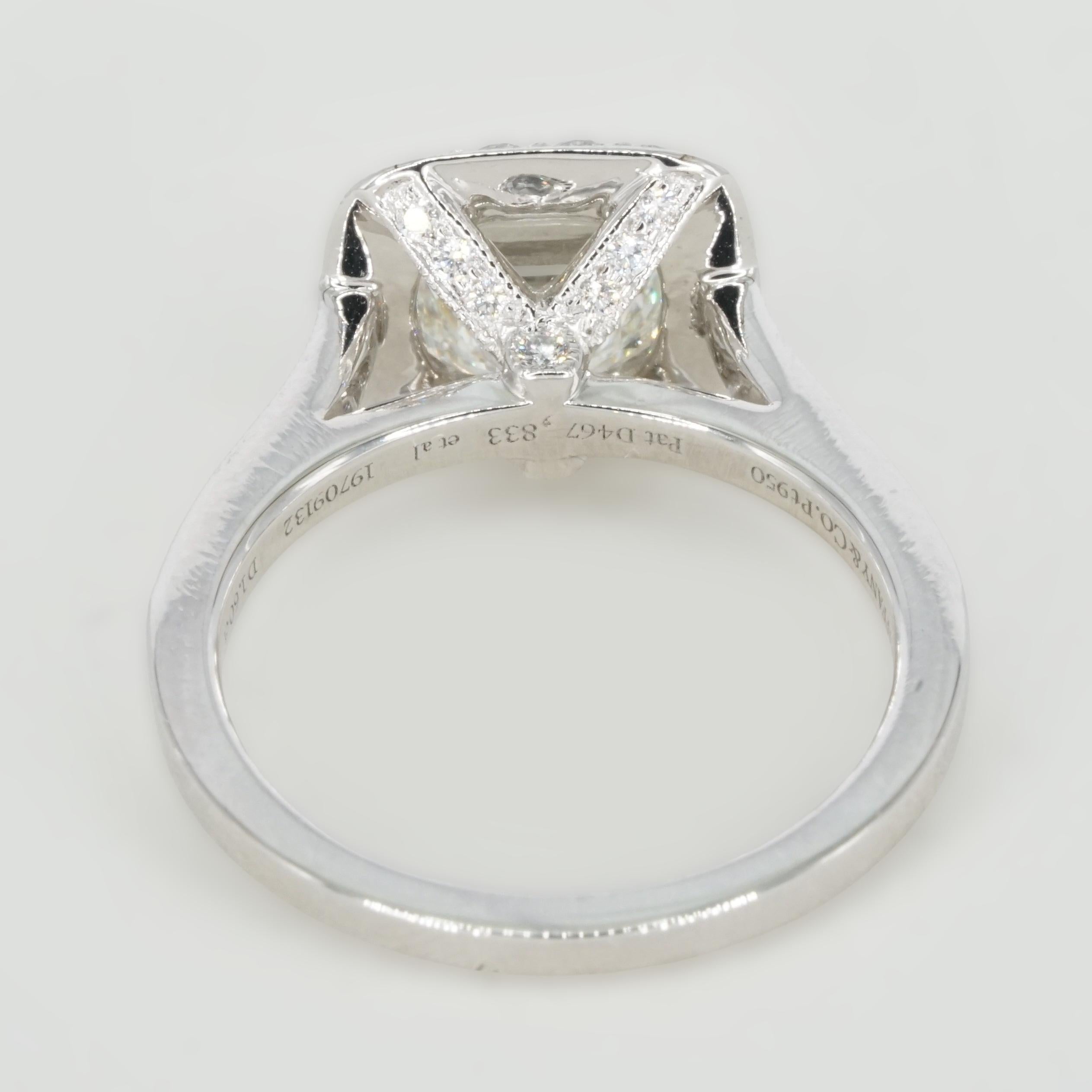 Cushion Cut Authentic Tiffany & Co. Legacy 1.60 Carat Cushion Diamond Halo Engagement Ring