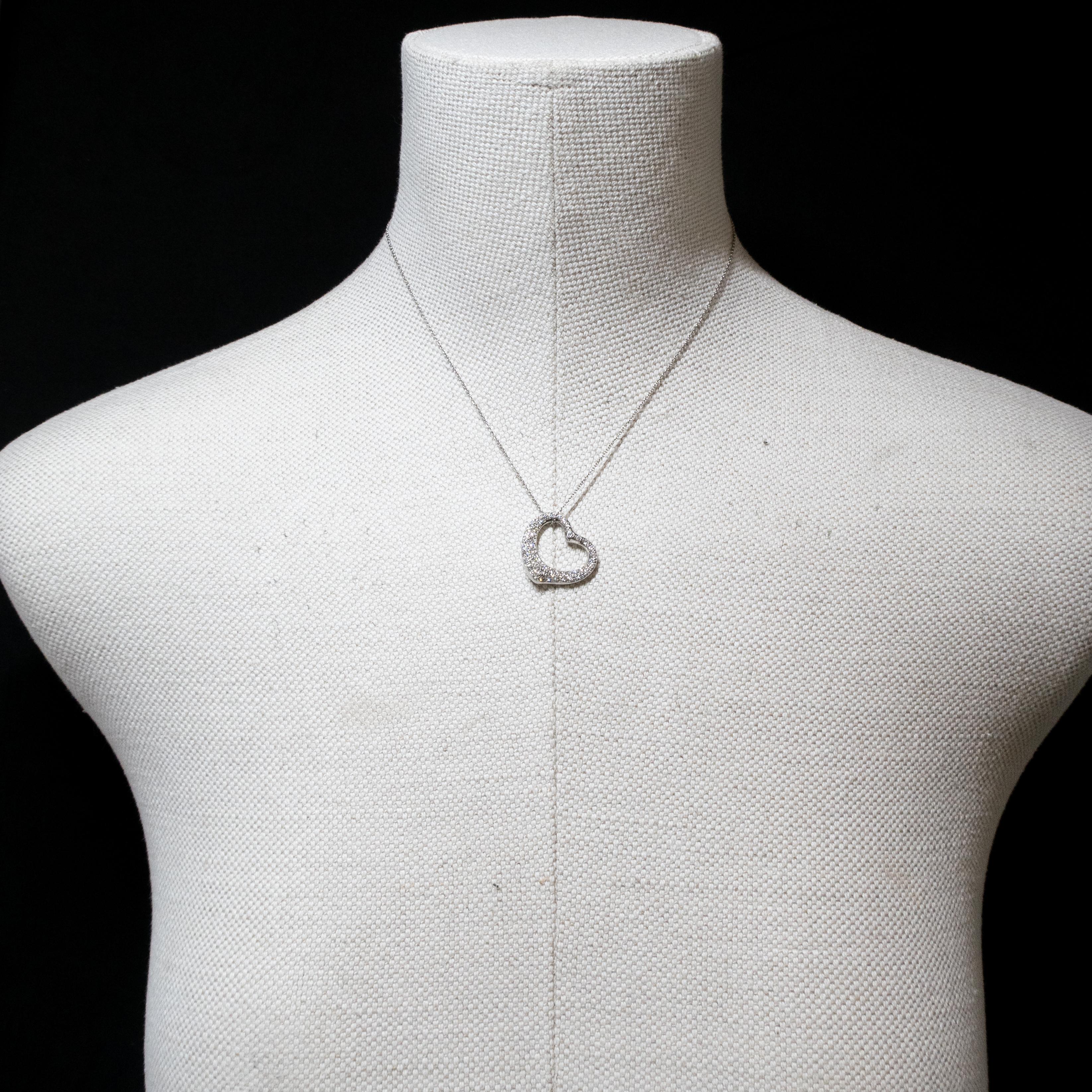 Round Cut Pre-owned Tiffany & Co Peretti Platinum Diamond Open Heart Pendant Necklace For Sale