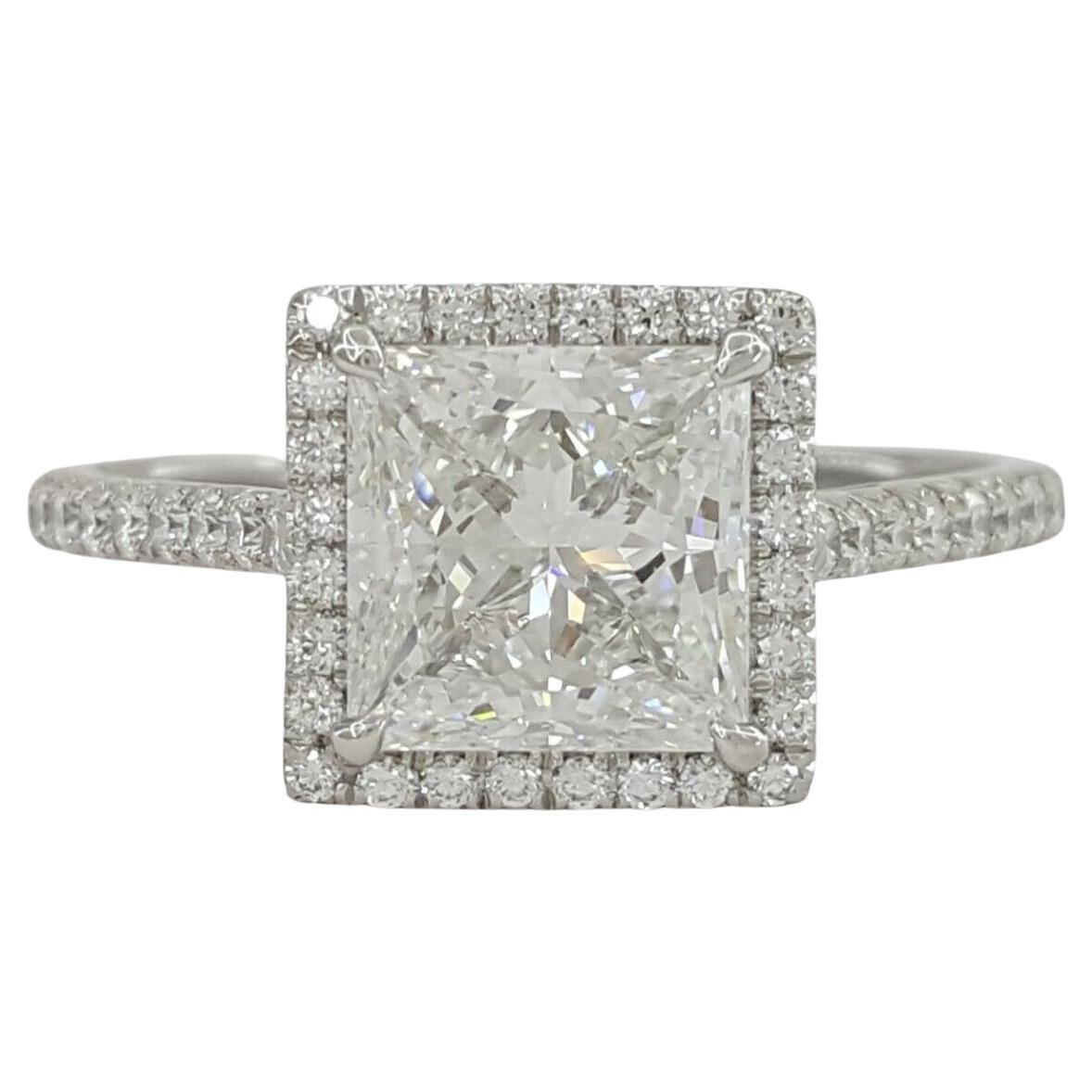 Contemporary Authentic Tiffany & Co. Platinum Soleste Princess Diamond Halo Ring For Sale