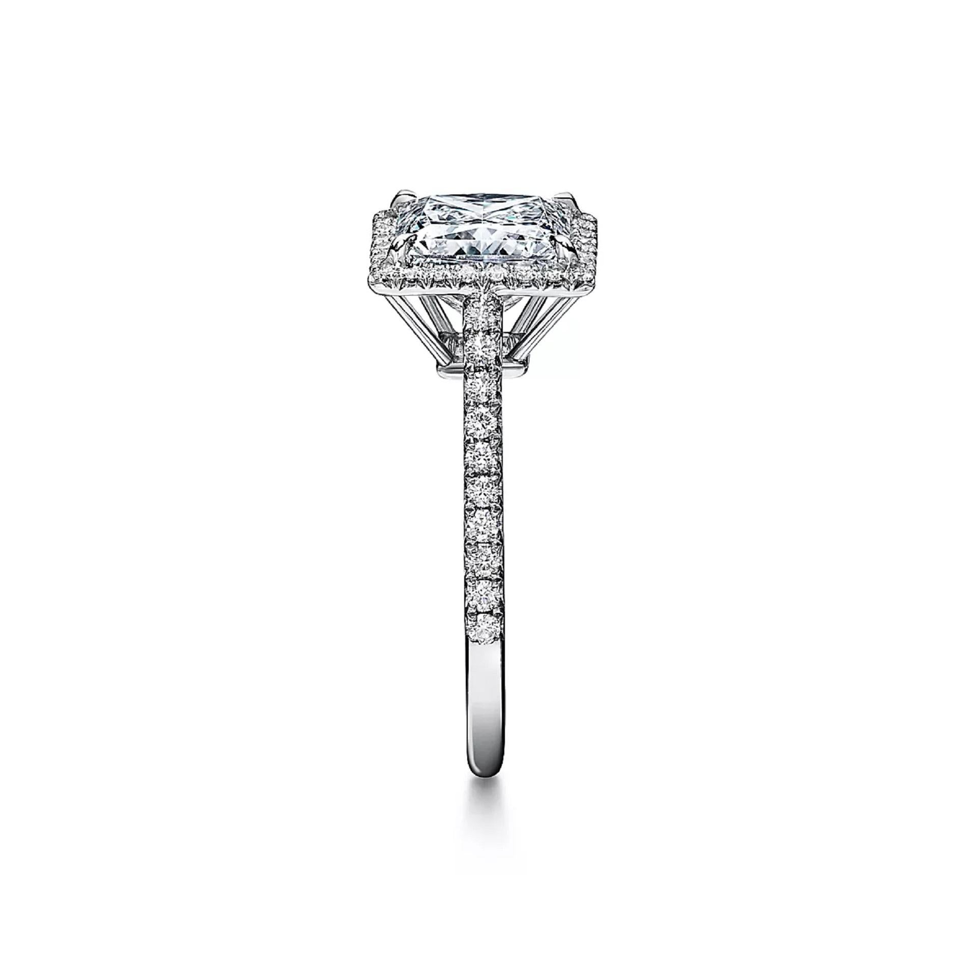 Women's or Men's Authentic Tiffany & Co. Platinum Soleste Princess Diamond Halo Ring For Sale