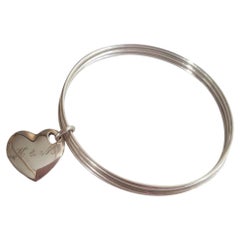 Authentic Tiffany & Co Silver Trio Bangles with Tilted Heart Charm, Retired Item