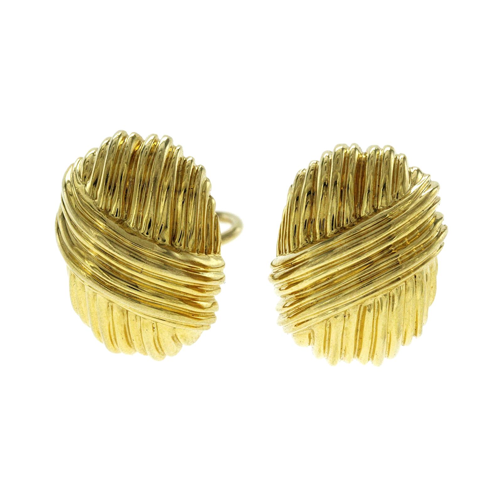 Authentic Tiffany & Co, 18k Yellow Gold Ribbed Ribbon Earrings