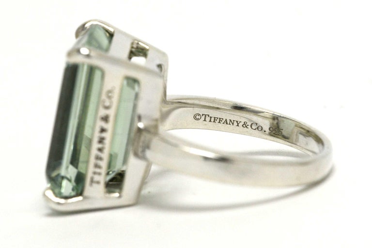 Authentic Tiffany Green Amethyst Cocktail Ring 10 Carat Emerald Cut