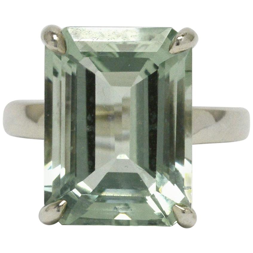 Authentic Tiffany Green Amethyst Cocktail Ring 10 Carat Emerald Cut Prasiolite