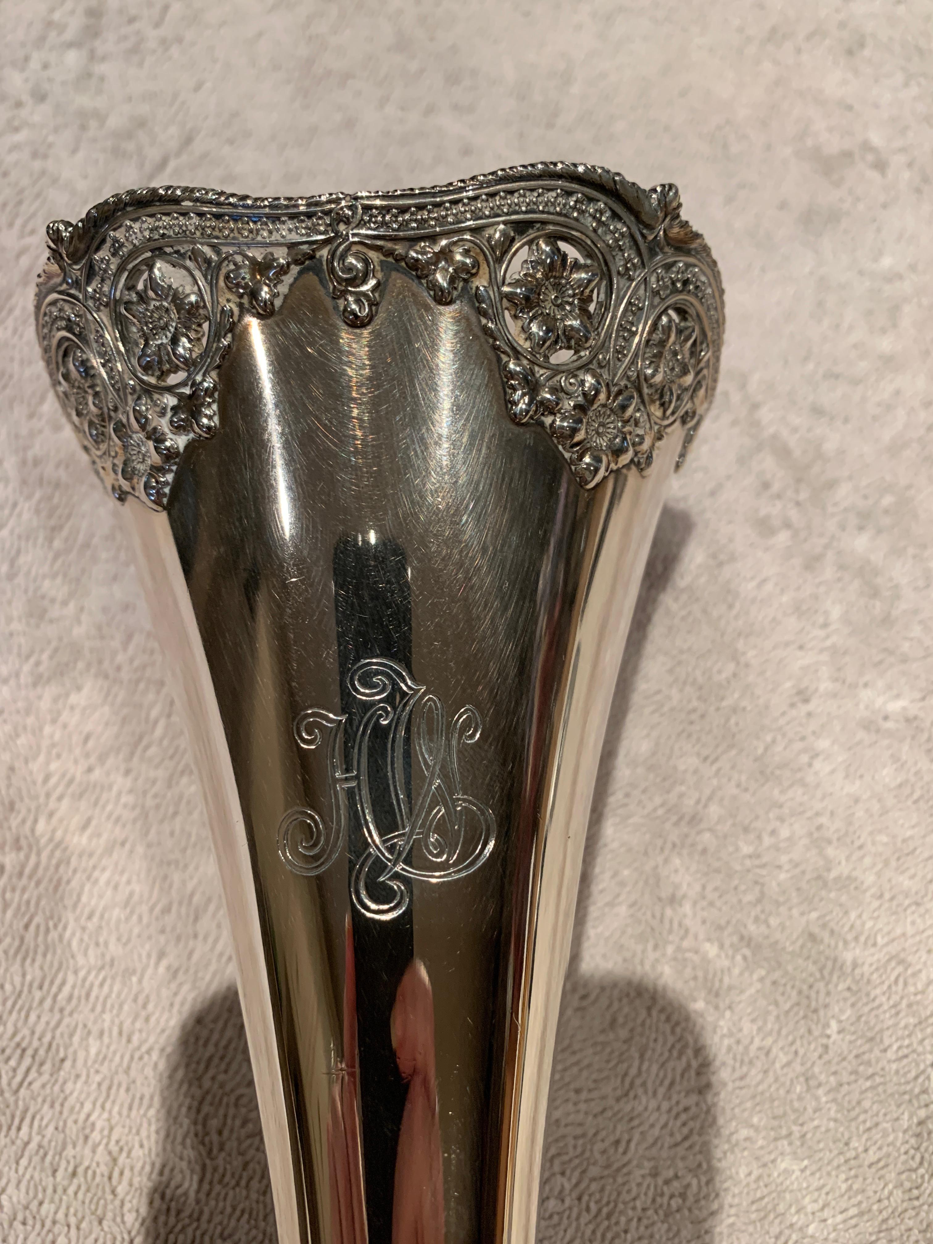 Authentic Tiffany Sterling Silver Trumpet Vase For Sale 5