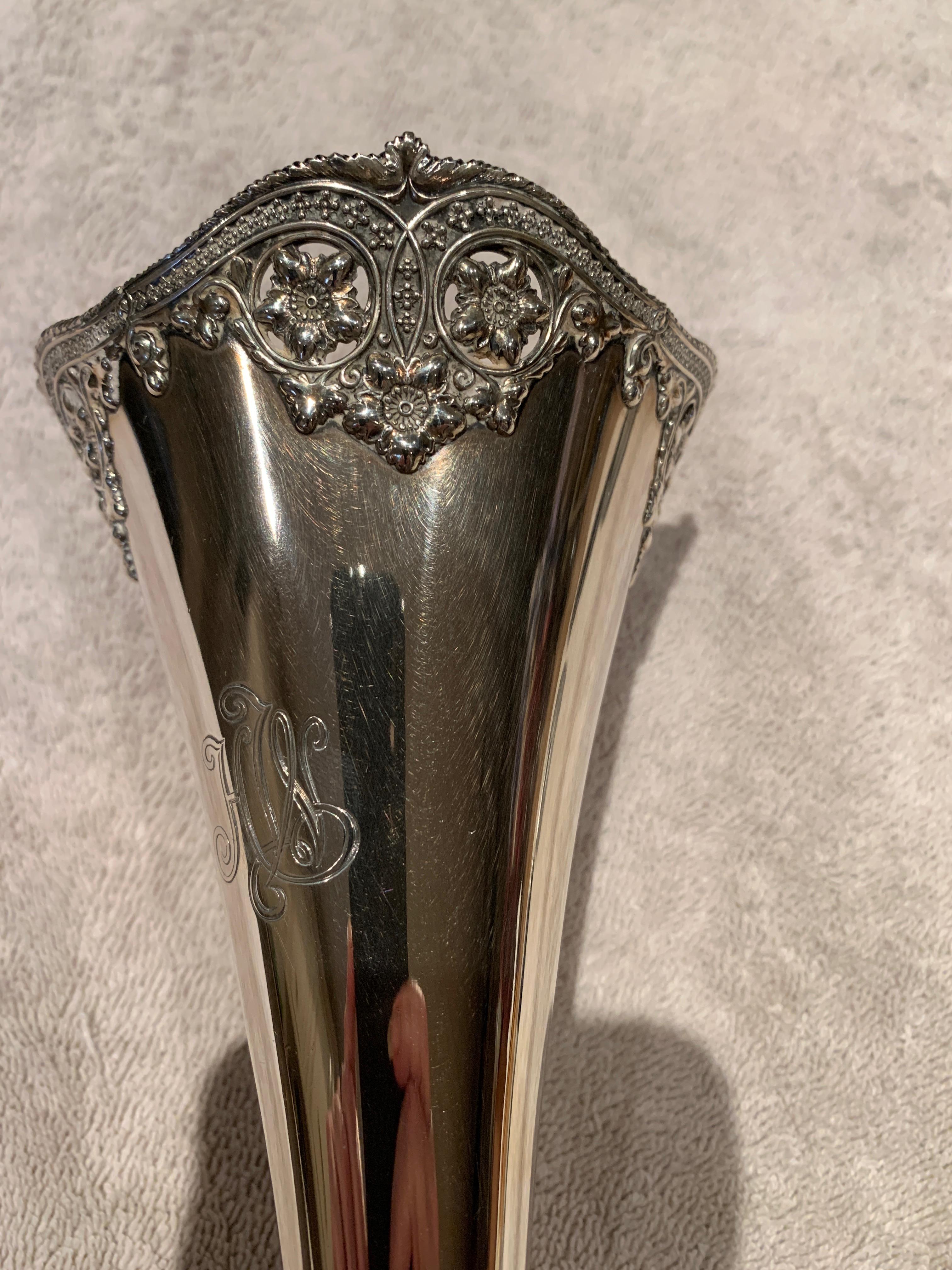 Authentic Tiffany Sterling Silver Trumpet Vase For Sale 6