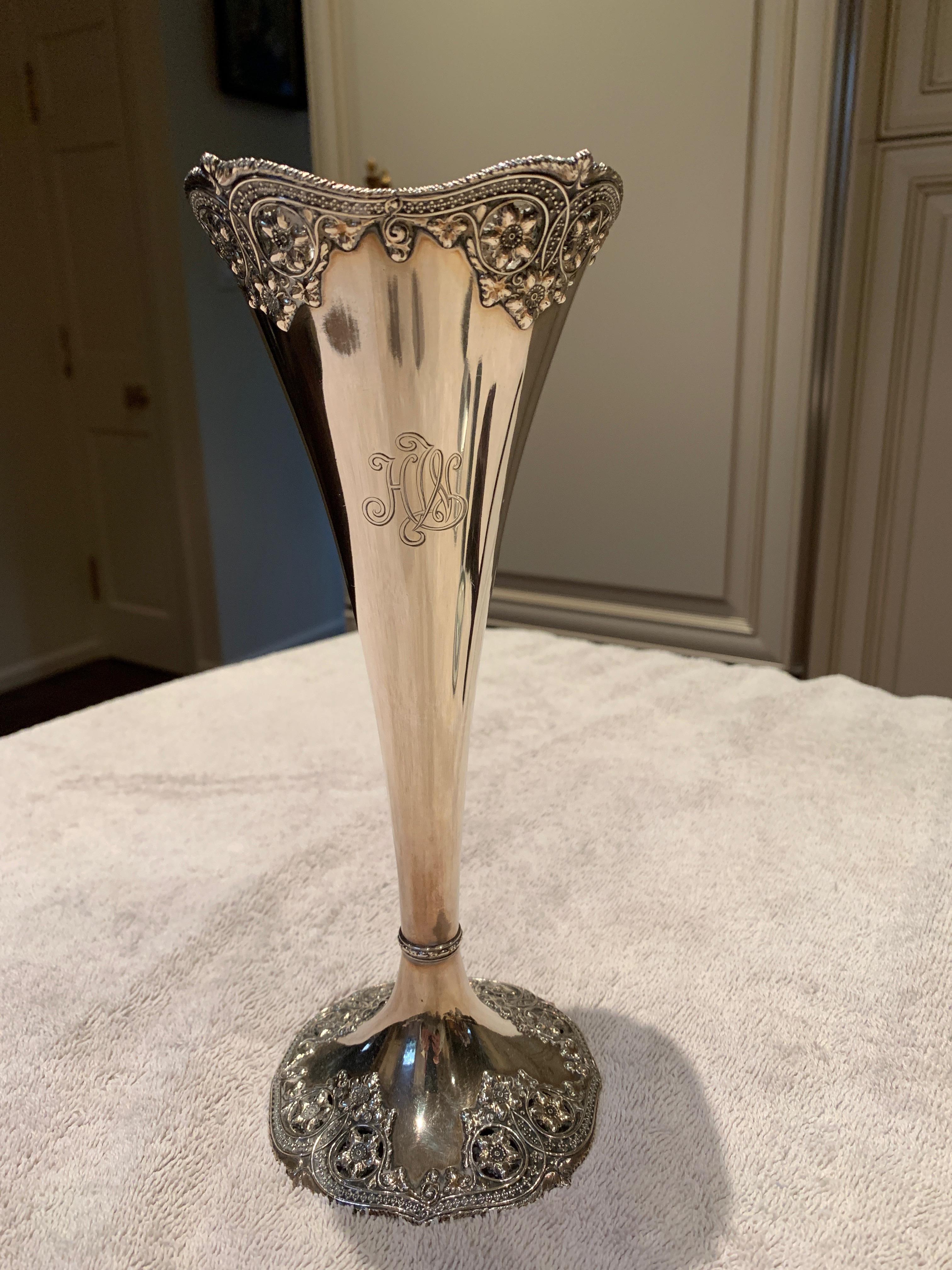 Authentic Tiffany Sterling Silver Trumpet Vase For Sale 9
