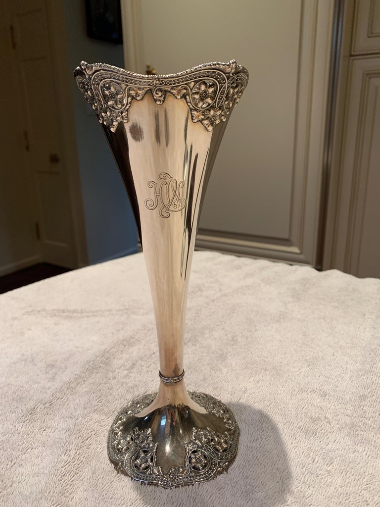 Authentic Tiffany Sterling Silver Trumpet Vase For Sale at 1stDibs