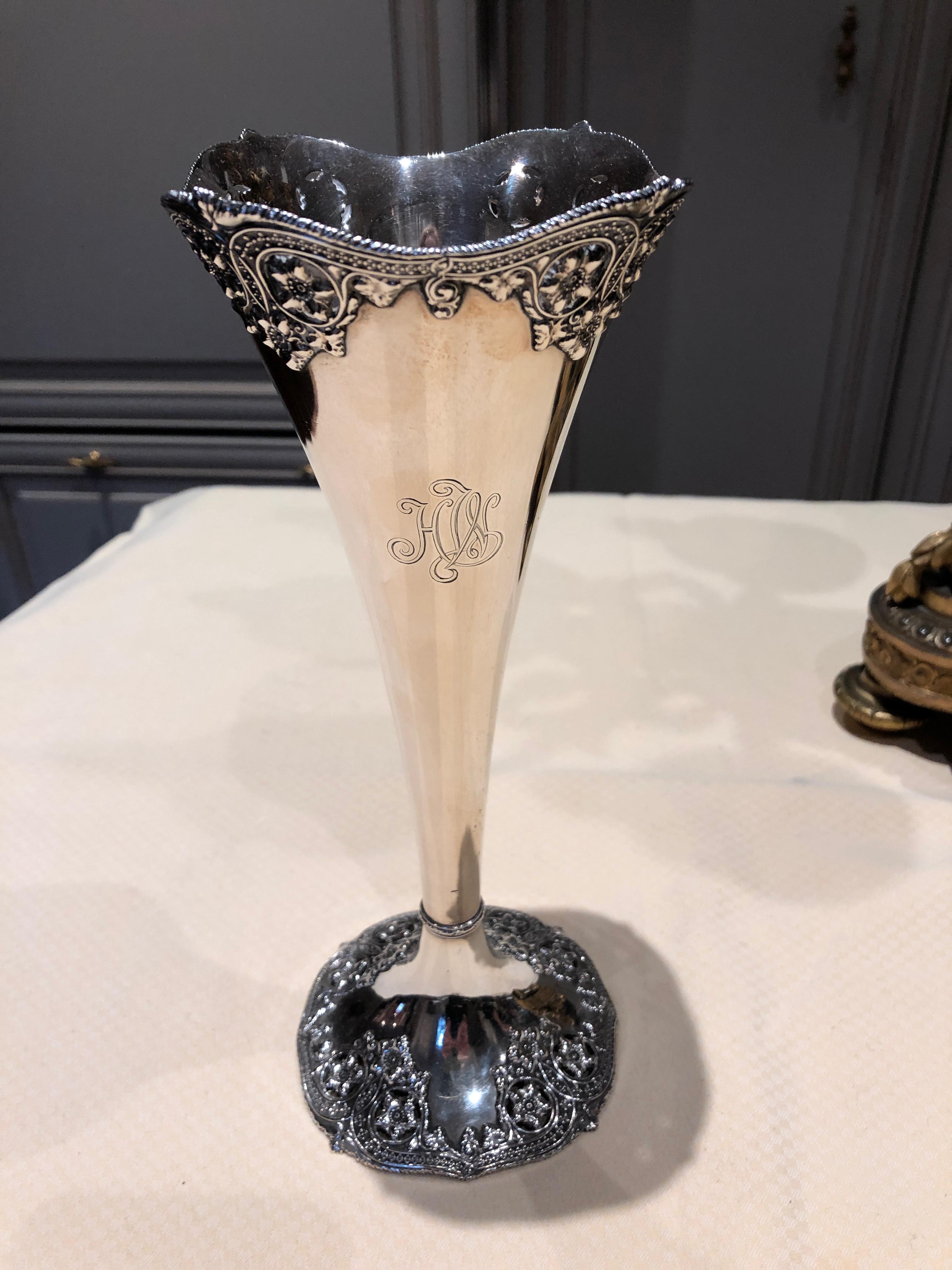 Victorian Authentic Tiffany Sterling Silver Trumpet Vase For Sale