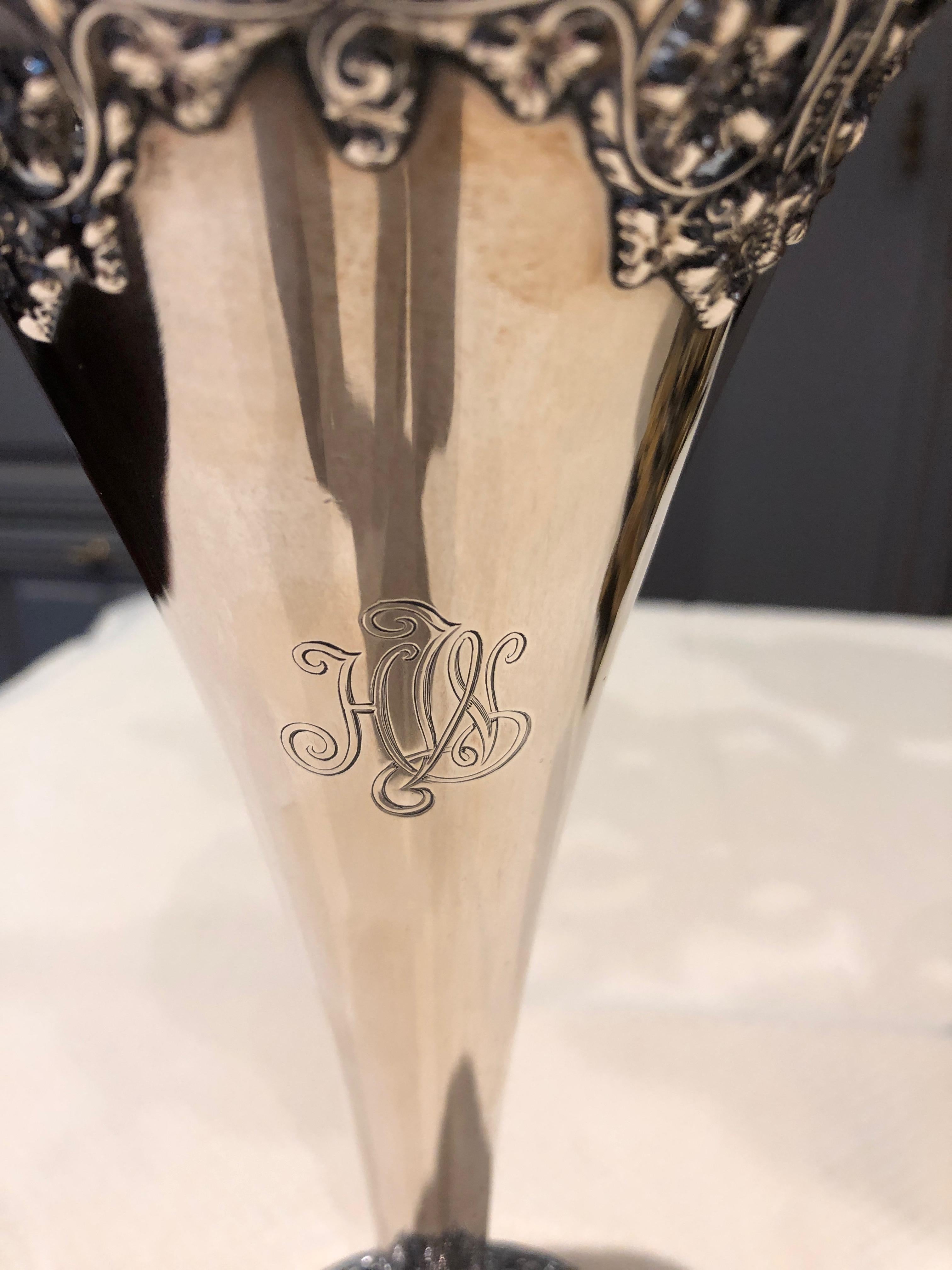 Authentic Tiffany Sterling Silver Trumpet Vase In Good Condition For Sale In Hopewell, NJ