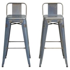 Authentic Tolix French Made Raw Steel Barstools in Rust Preventative Blue Wash