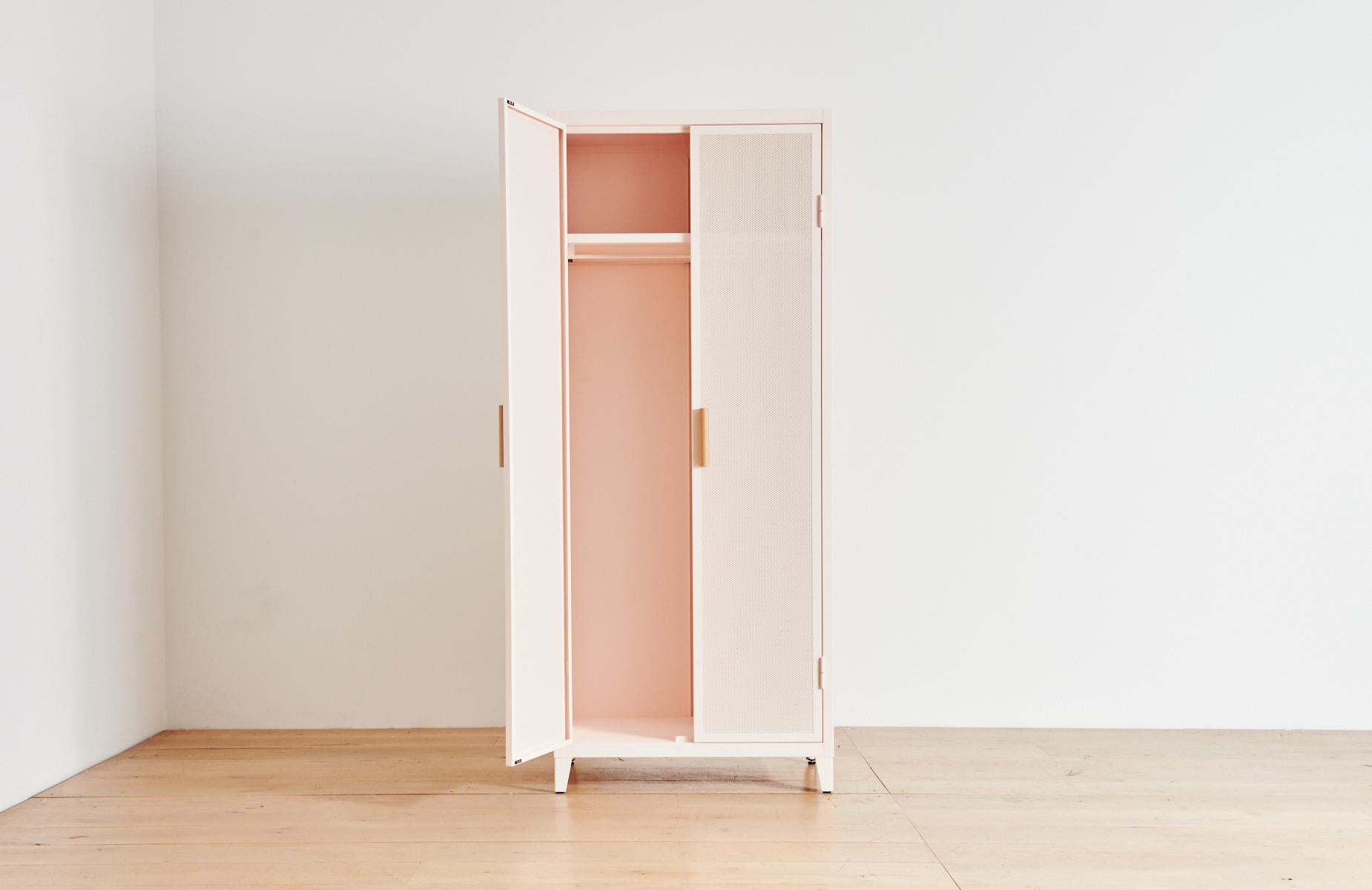 Tolix’s Perforated Collection breathes new life into their steel offerings. This sculptural armoire is thoughtfully appointed with a shelf and wardrobe for neatly storing clothing, linens, books and other personal belongings. We think it works as