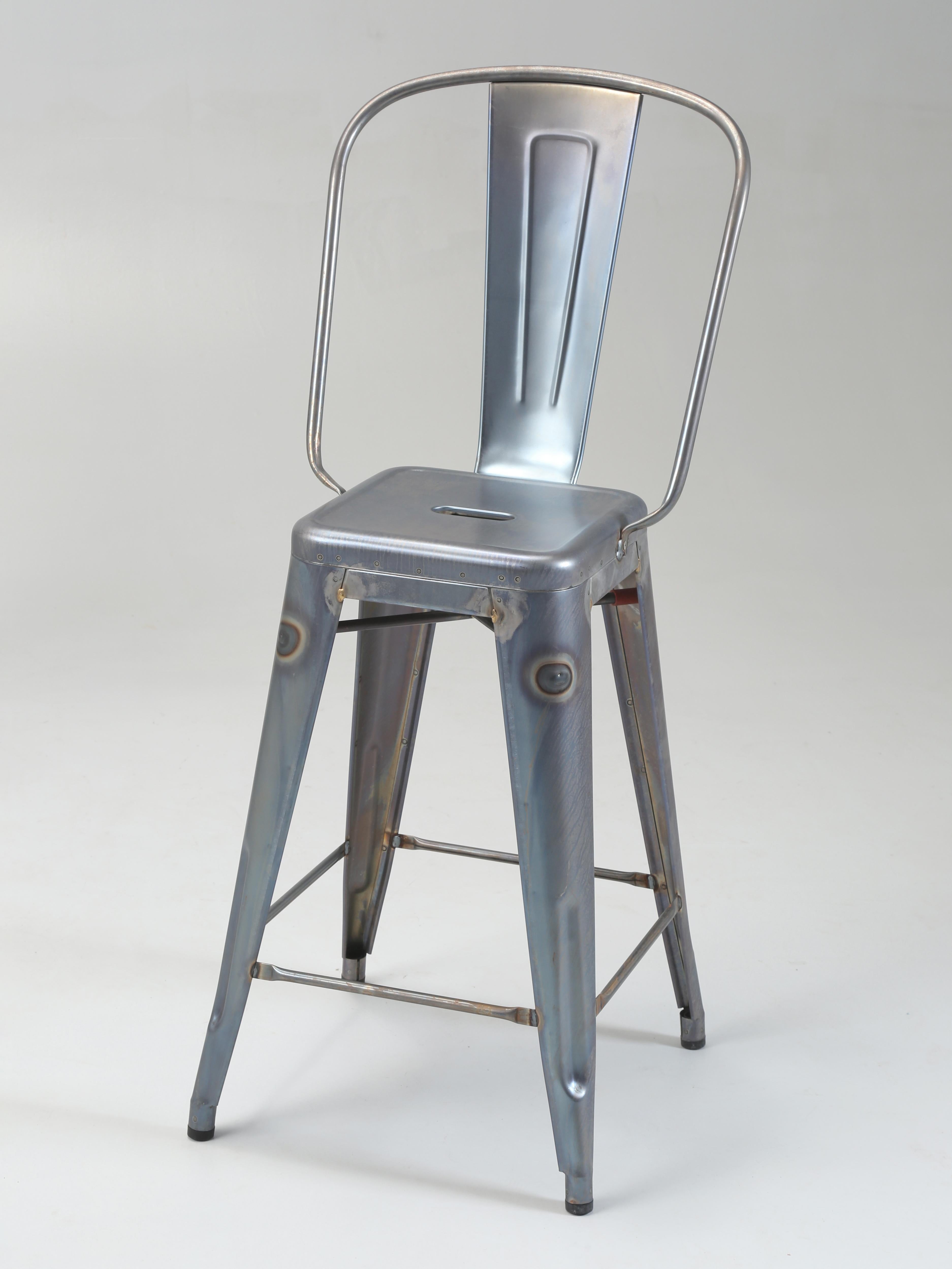 Auténtico Tolix Tabouret Azul Gris Acero Crudo Taburete Alto - Set (3) Industrial en venta