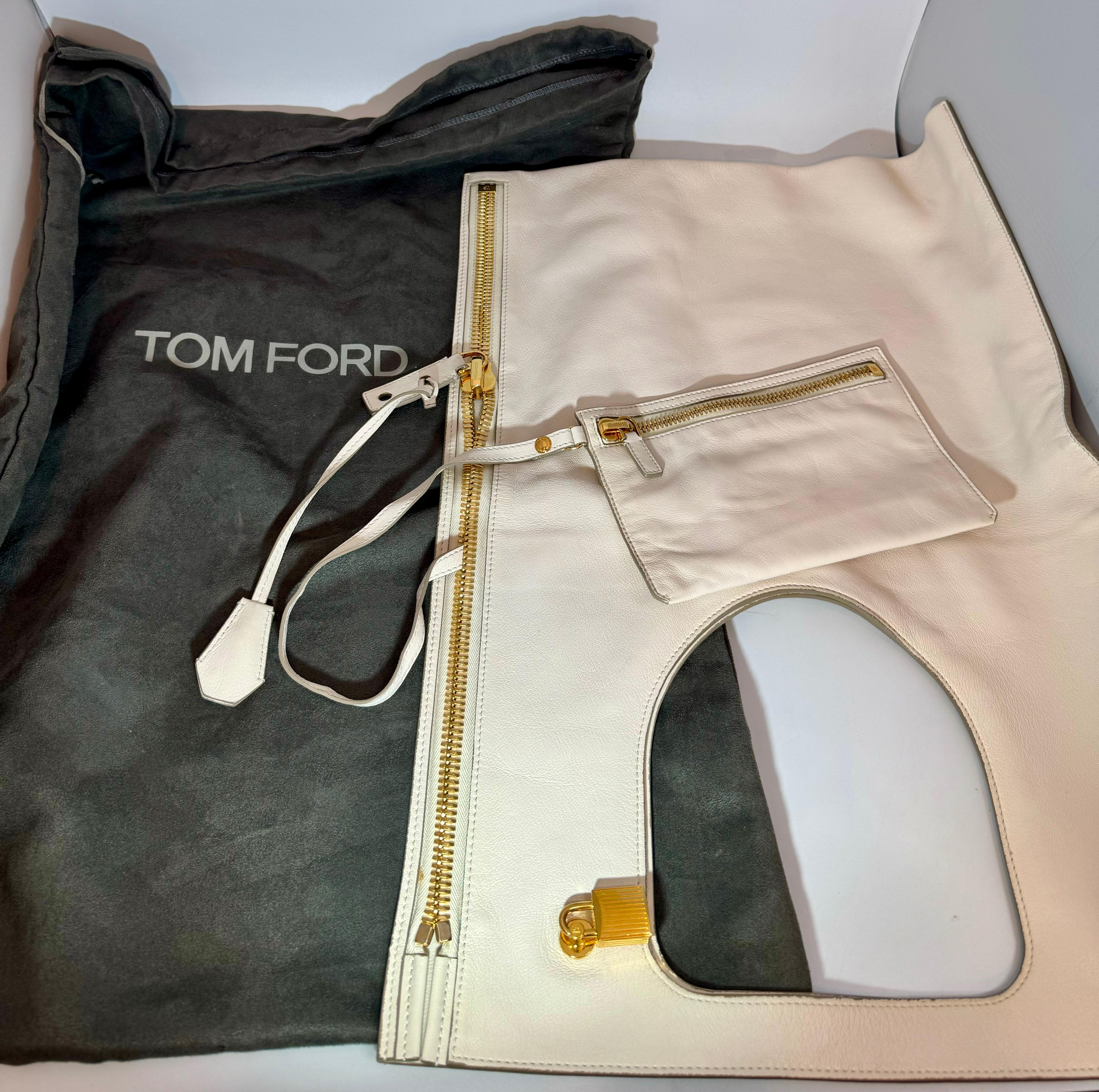 Authentic TOM FORD Alix flat tote Shoulder bag , ALIX Leather Handbag White, New For Sale 7