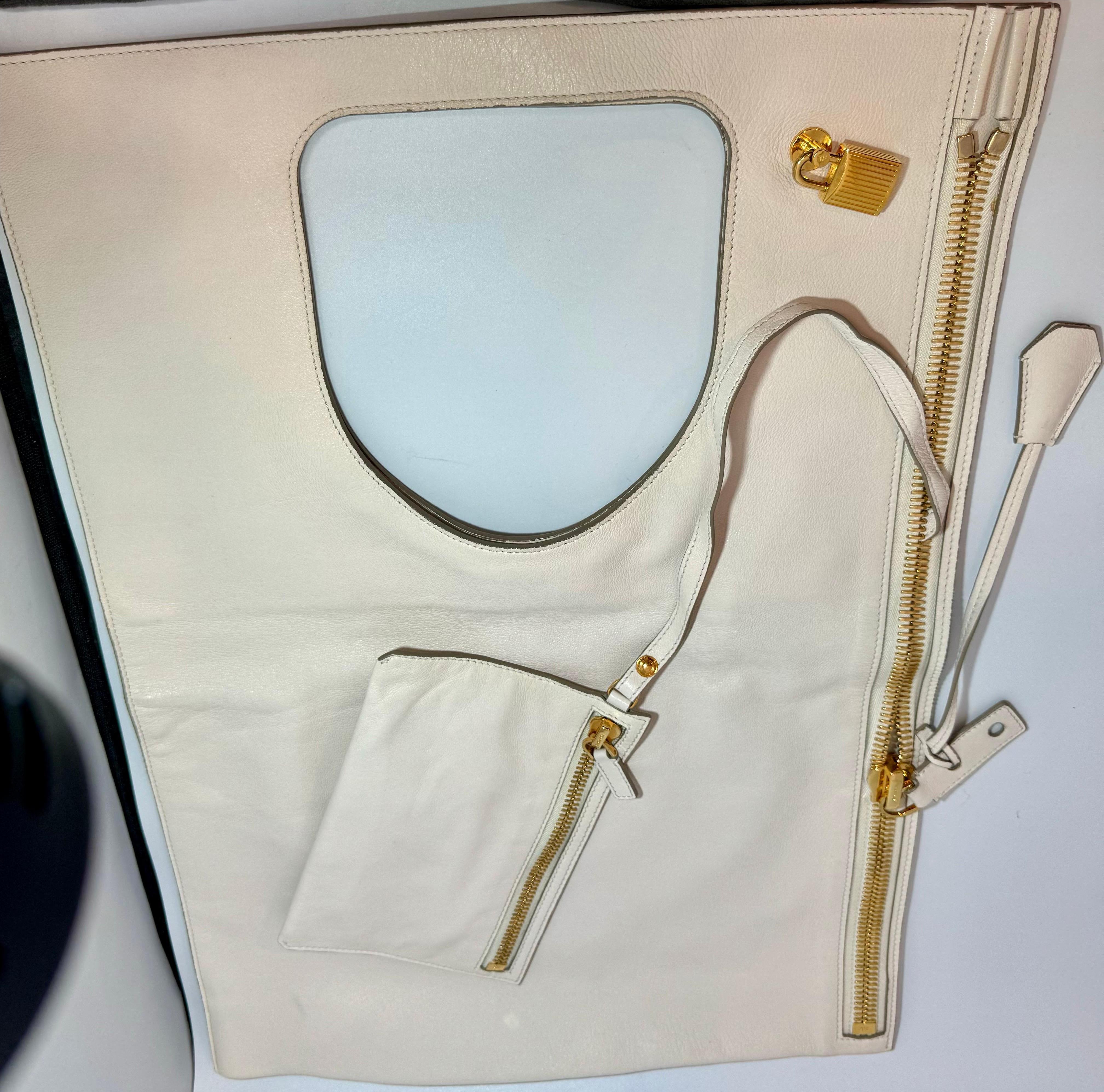 Authentic TOM FORD Alix flat tote Shoulder bag , ALIX Leather Handbag White, New For Sale 3
