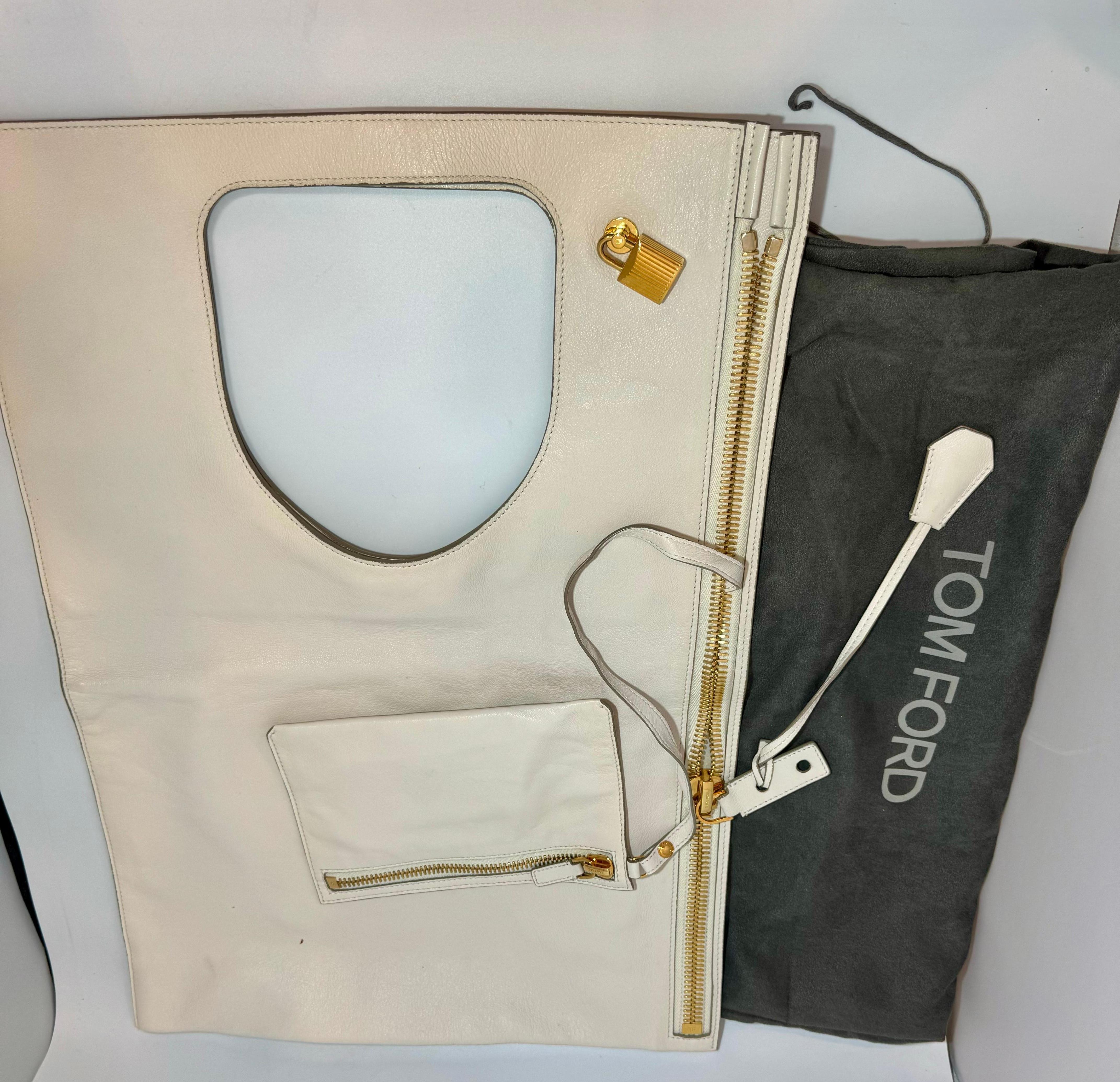Authentic TOM FORD Alix flat tote Shoulder bag , ALIX Leather Handbag White, New For Sale 5