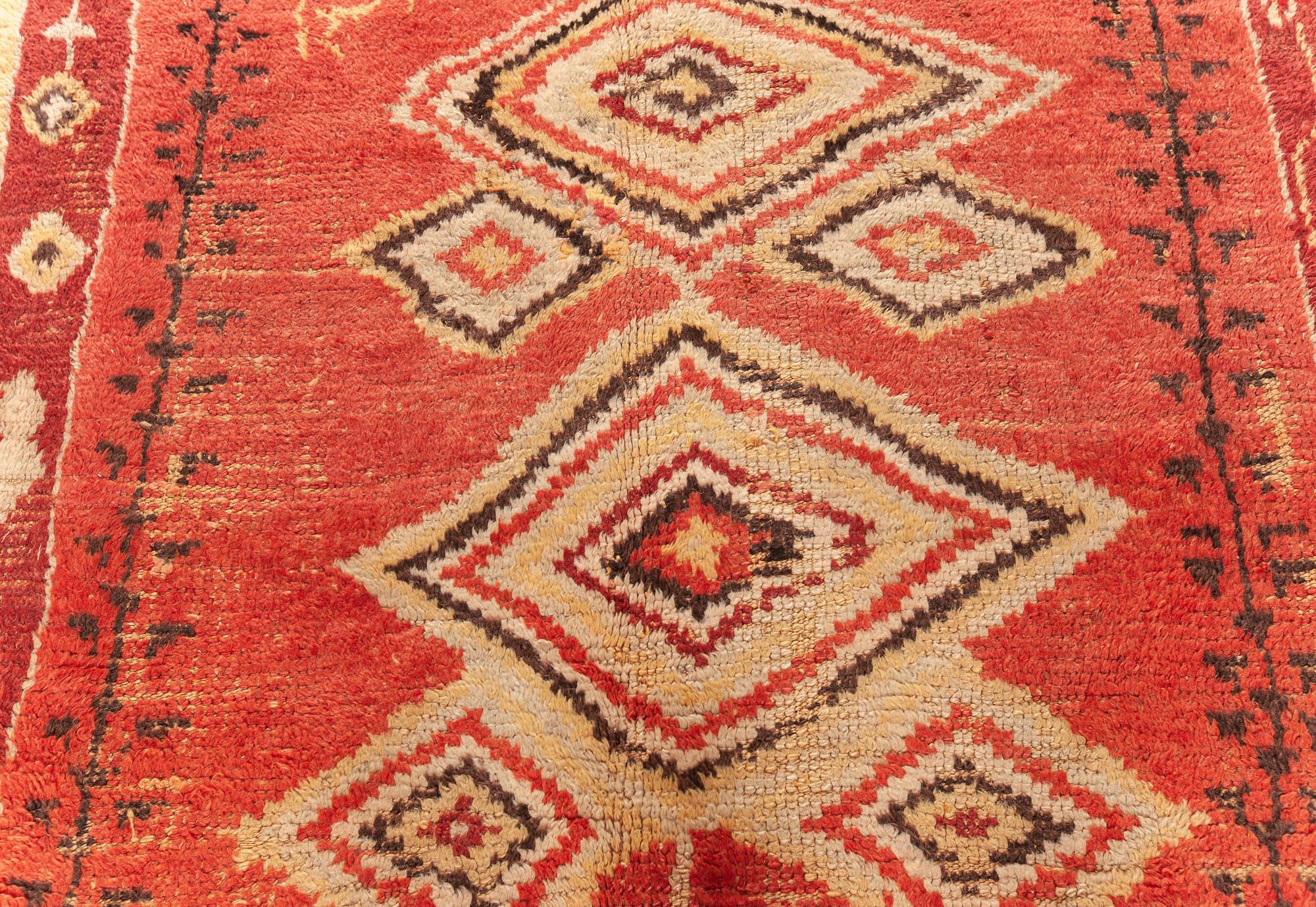 Mid-Century Modern Authentic Tribal Moroccan Handmade Wool Rug For Sale