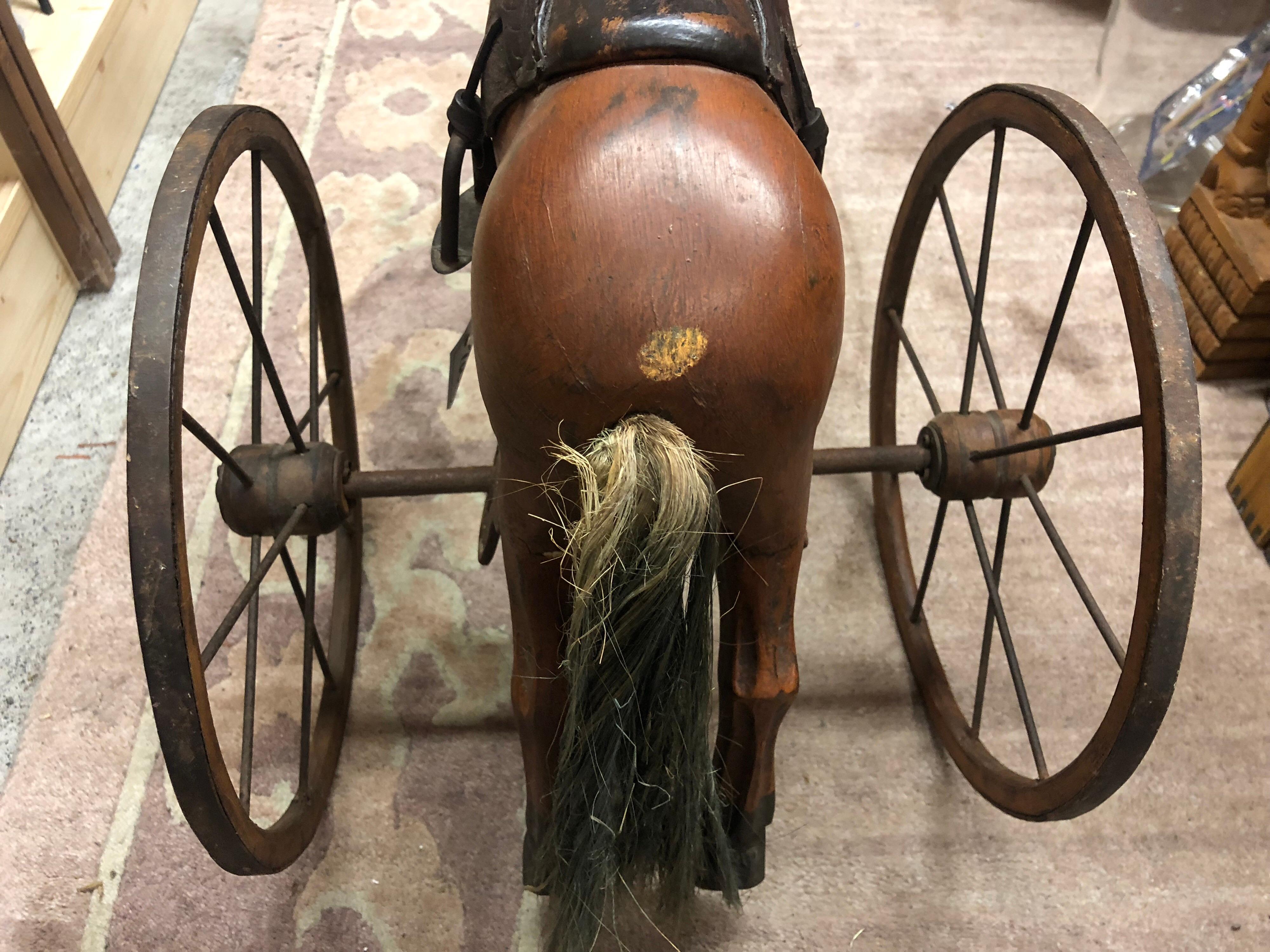 Authentic Tripod Children's Wooden Rocking Horse 19th Century In Good Condition In Sofia, BG