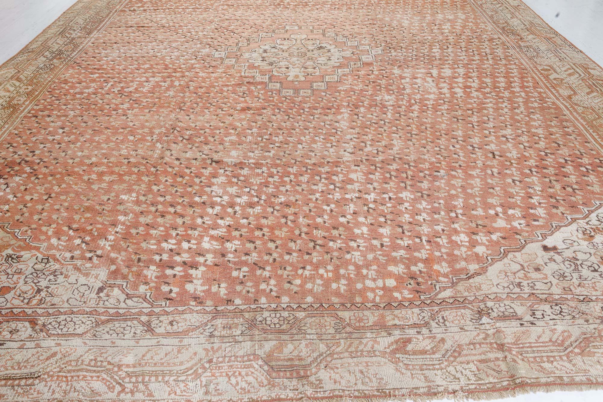 19th Century Authentic Turkish Ghiordes Hand Knotted Wool Carpet For Sale