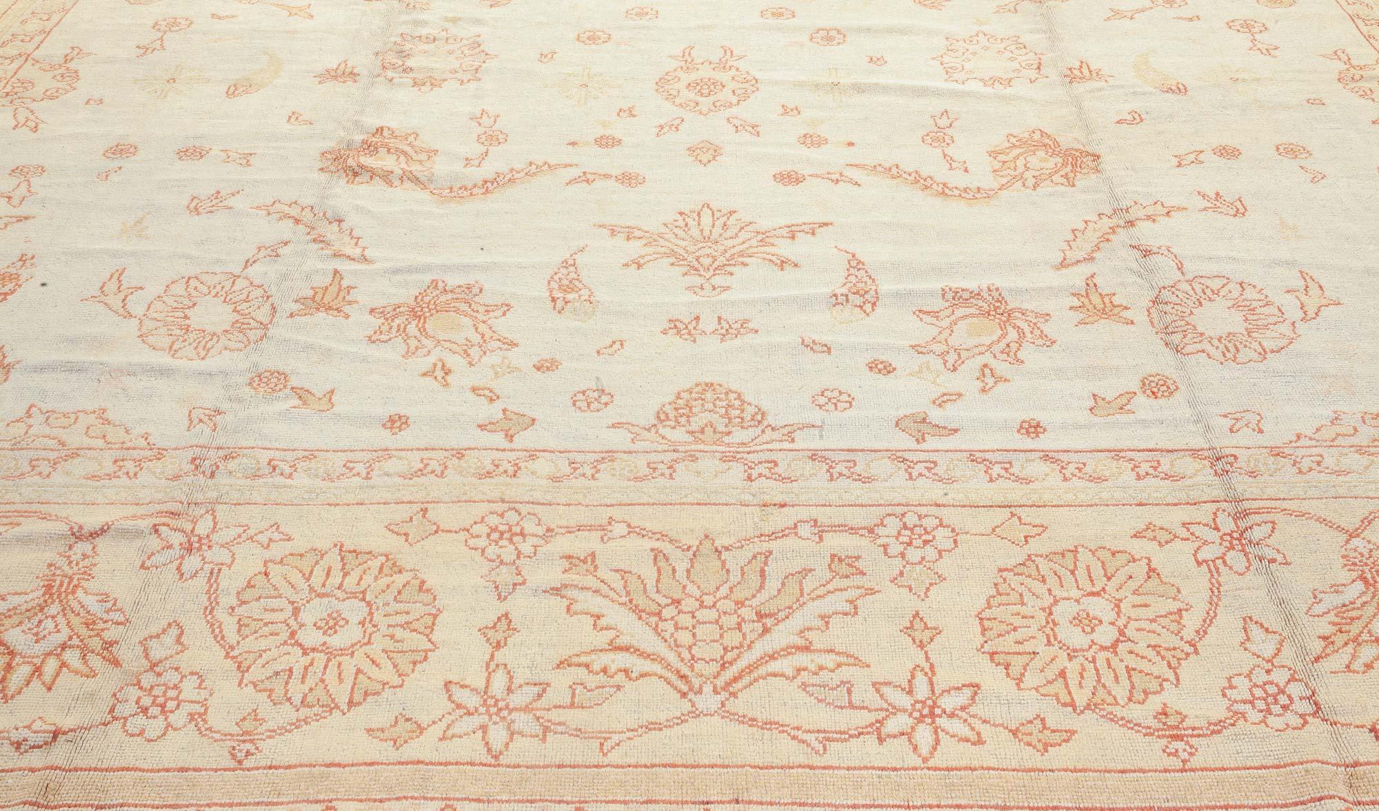 Doris Leslie Blauer authentischer türkischer Oushak Beige handgefertigter Wollteppich im Angebot 1
