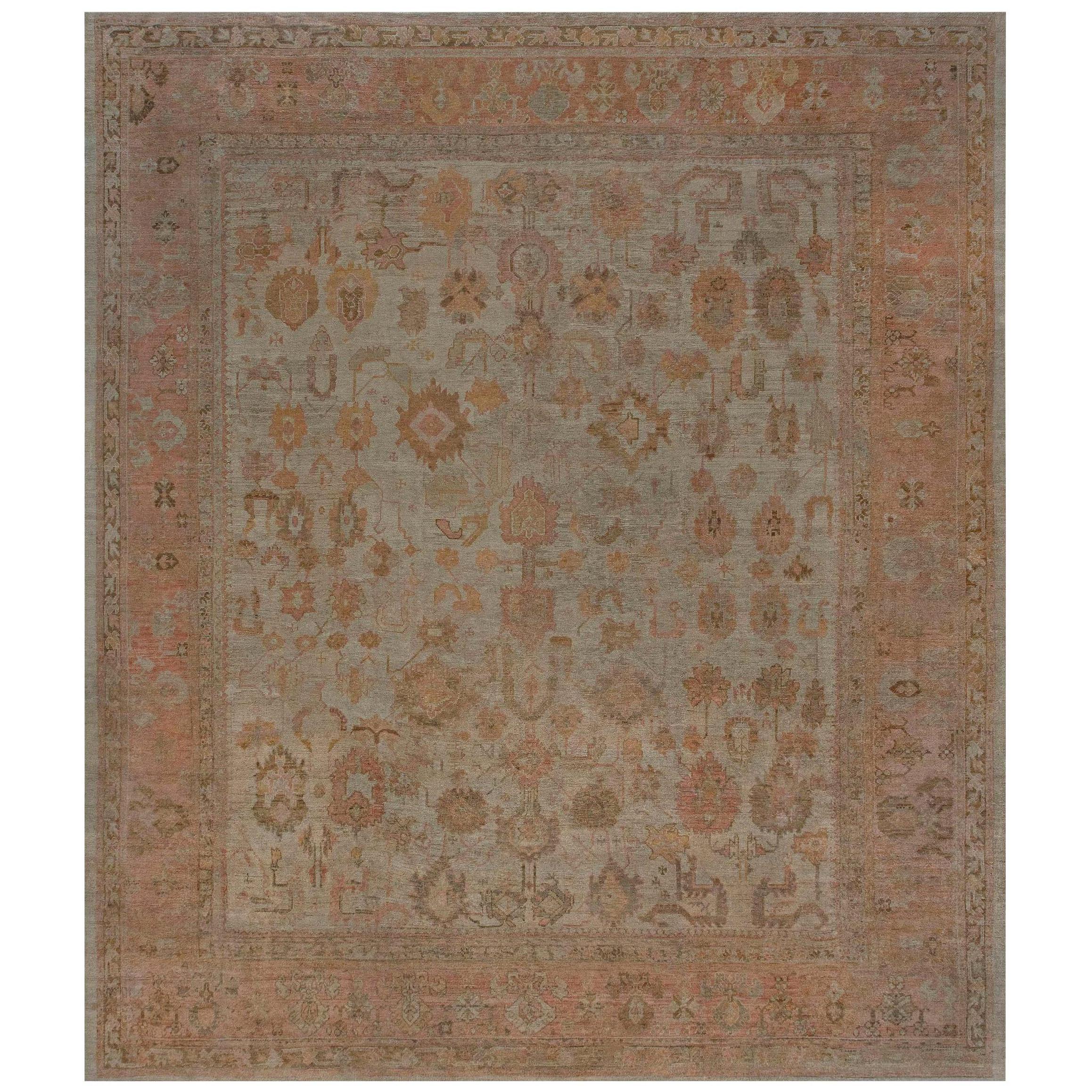 Authentic Turkish Oushak Handmade Wool Rug For Sale