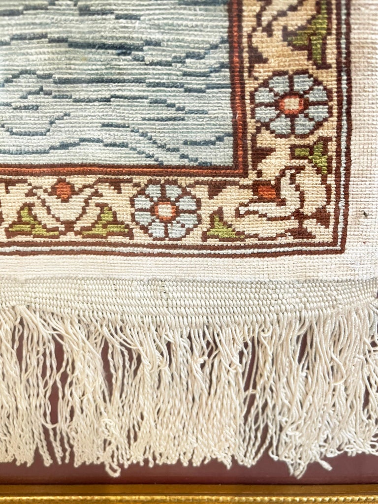 Authentic Turkish Scenery Silk Hereke Rug Framed Signed For Sale at