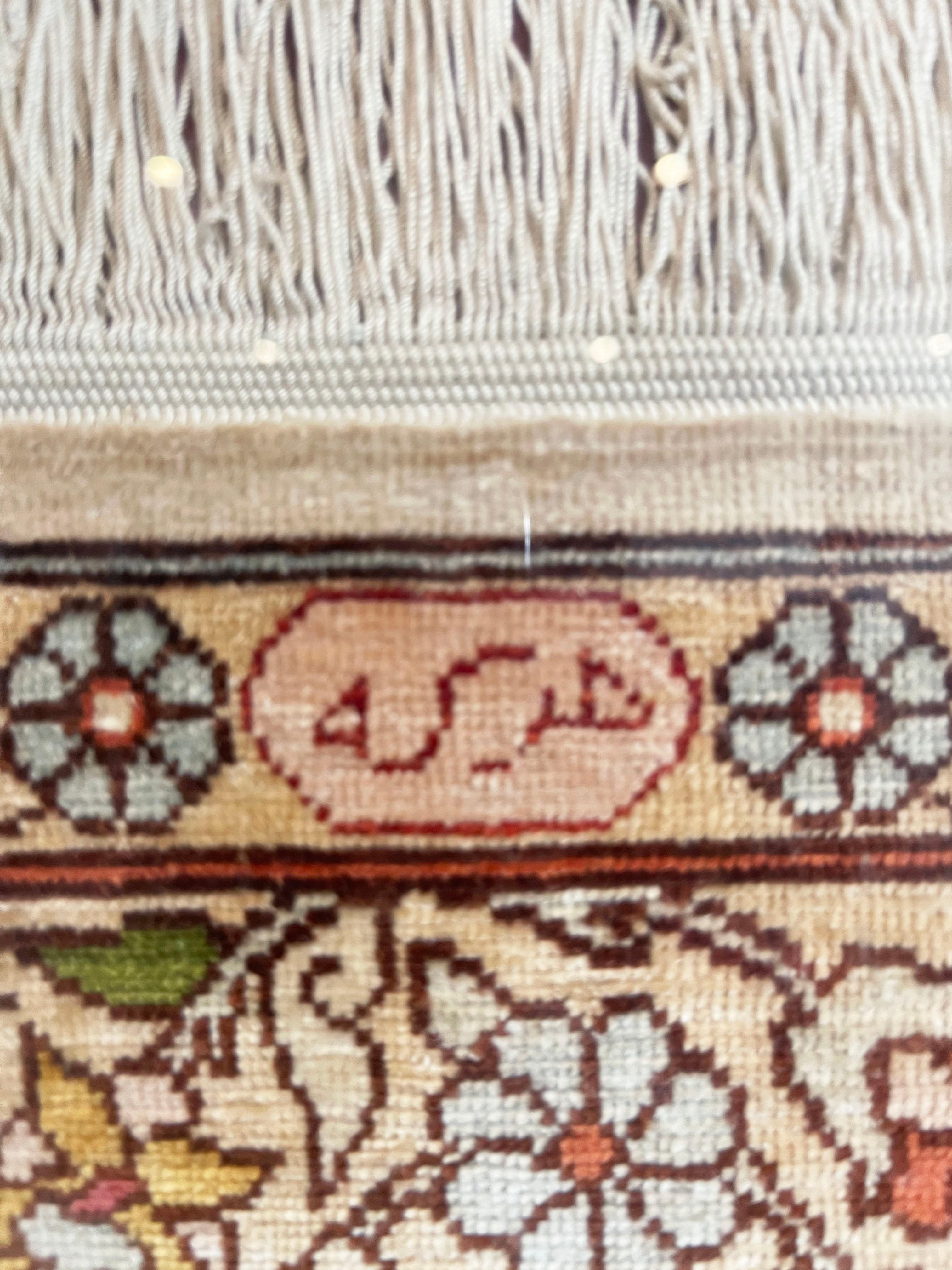 20th Century Authentic Turkish Scenery Silk Hereke Rug Framed Signed