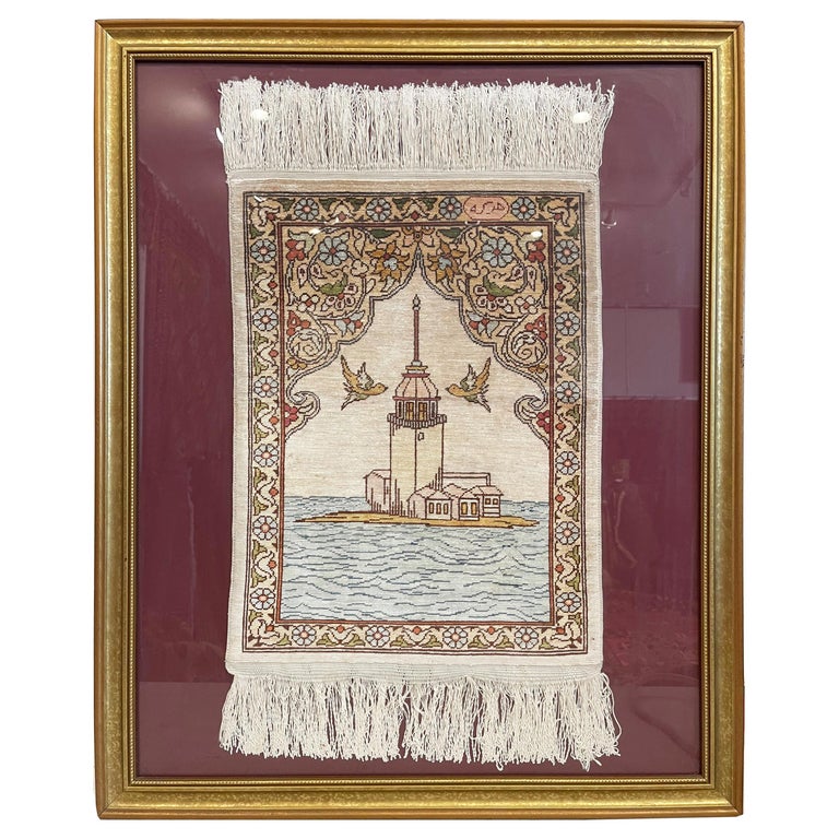 Authentic Turkish Scenery Silk Hereke Rug Framed Signed For Sale at ...