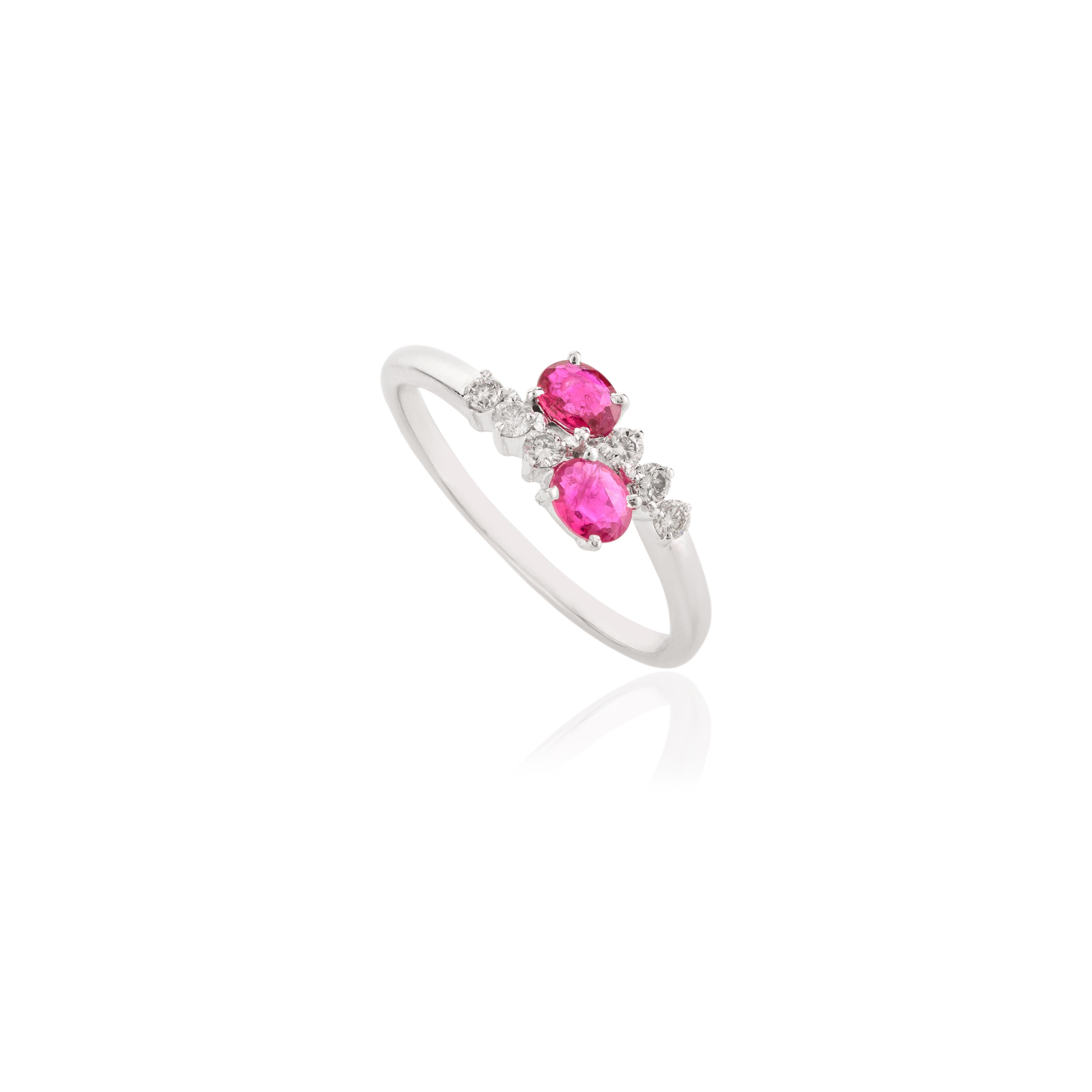 For Sale:  Authentic Ruby Two Stone Ring with Diamonds for Mom in 14k Solid White Gold 3