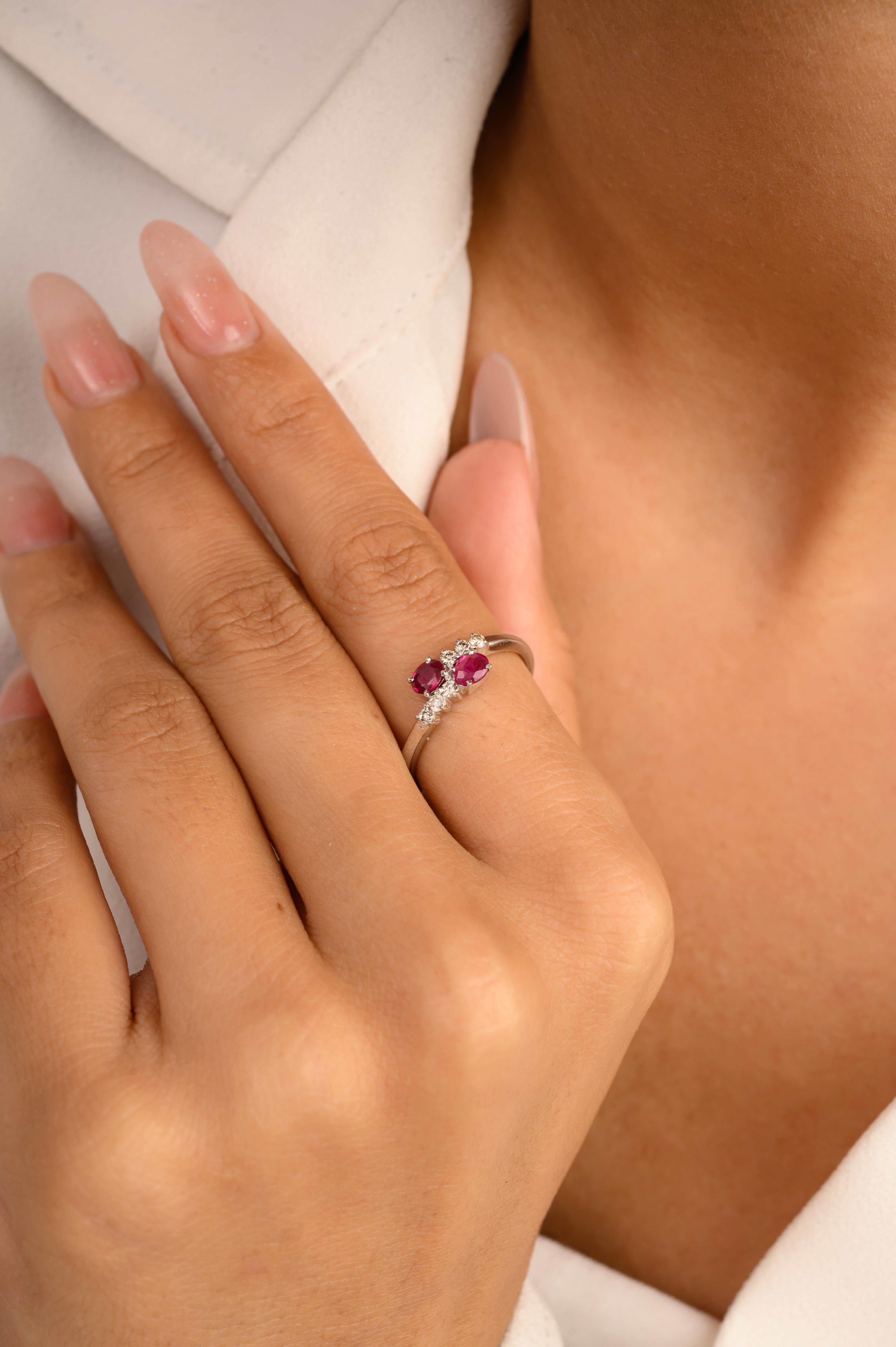 For Sale:  Authentic Ruby Two Stone Ring with Diamonds for Mom in 14k Solid White Gold 4