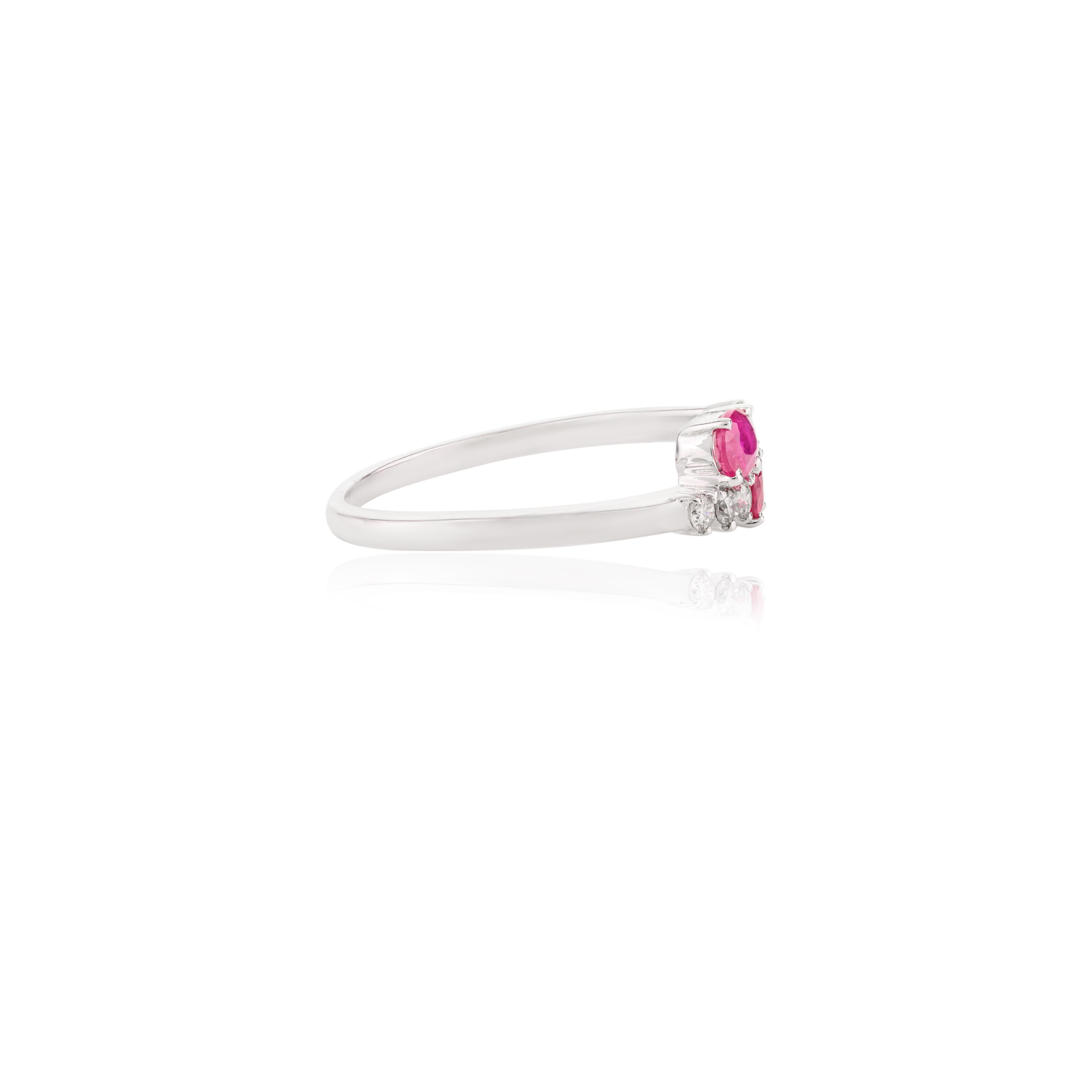 For Sale:  Authentic Ruby Two Stone Ring with Diamonds for Mom in 14k Solid White Gold 7