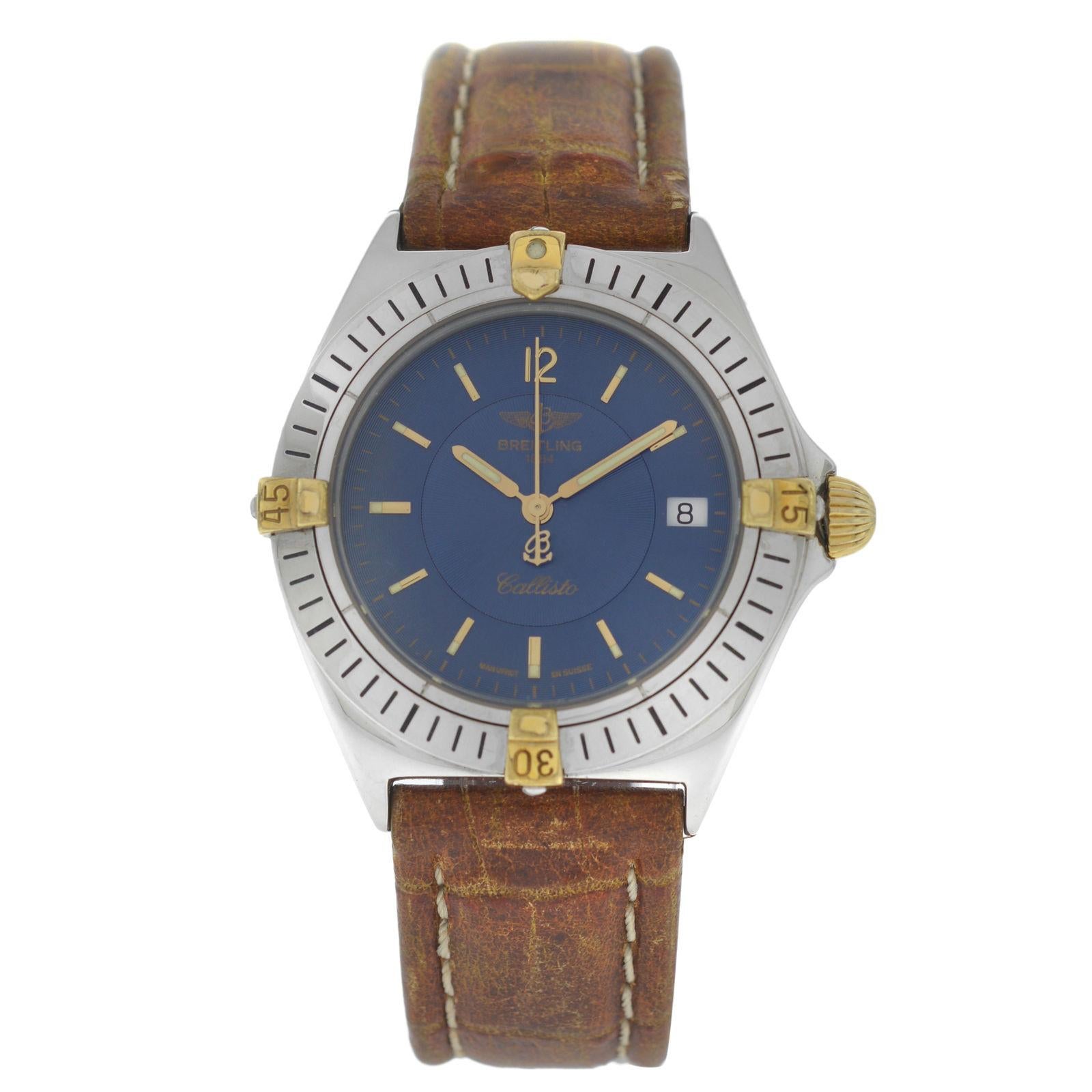 Authentic Unisex Breitling Callisto Quartz Date Steel Watch For Sale