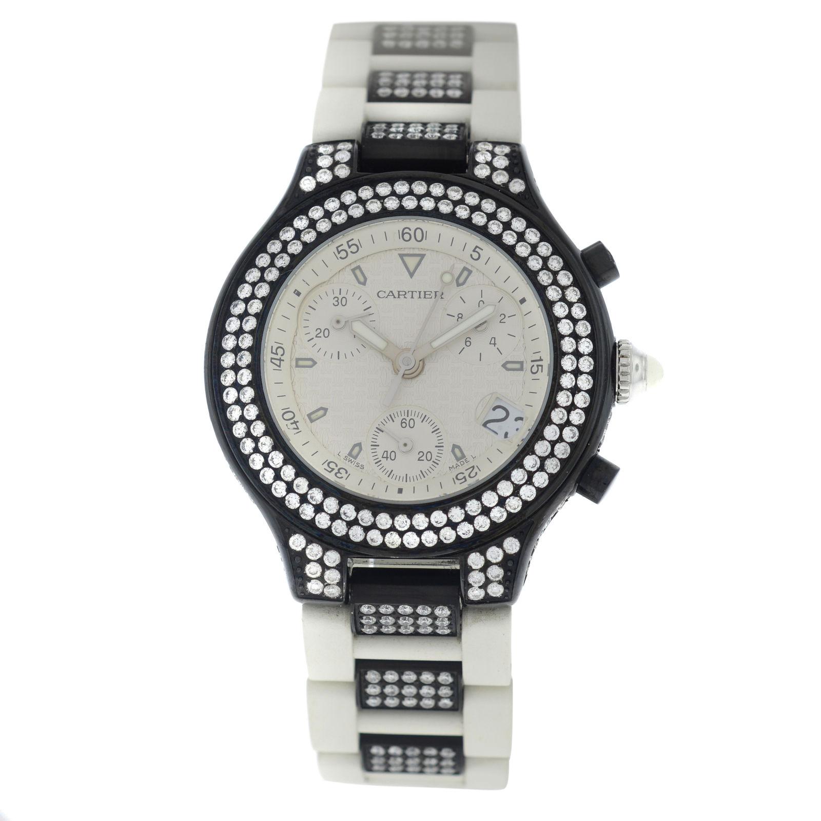 Authentic Unisex Cartier Chronoscaph PVD Steel Diamond Quartz Watch