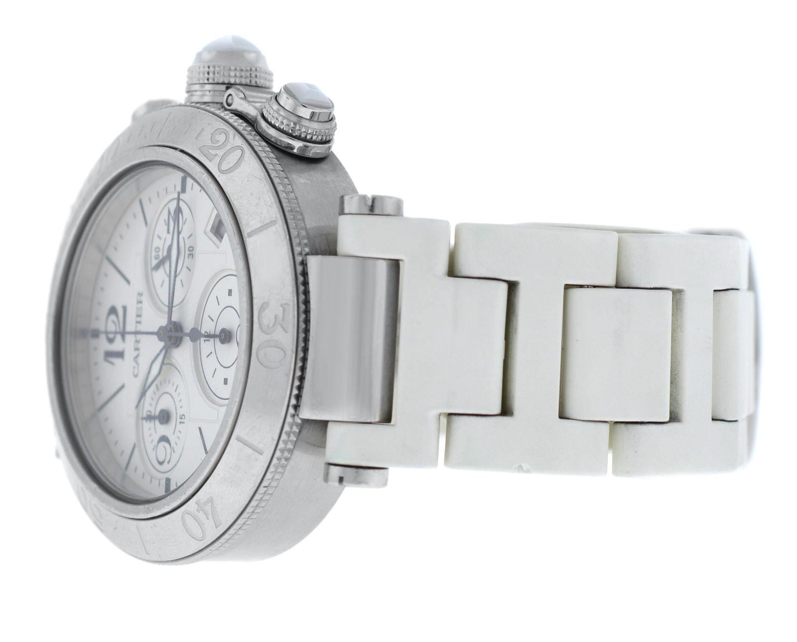 Authentic Unisex Cartier Pasha Steel Date Quartz Chronograph Watch For Sale 6