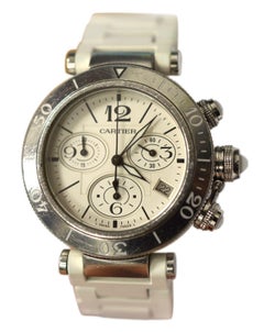 Authentic Unisex Cartier Pasha Steel Date Quartz Chronograph Watch