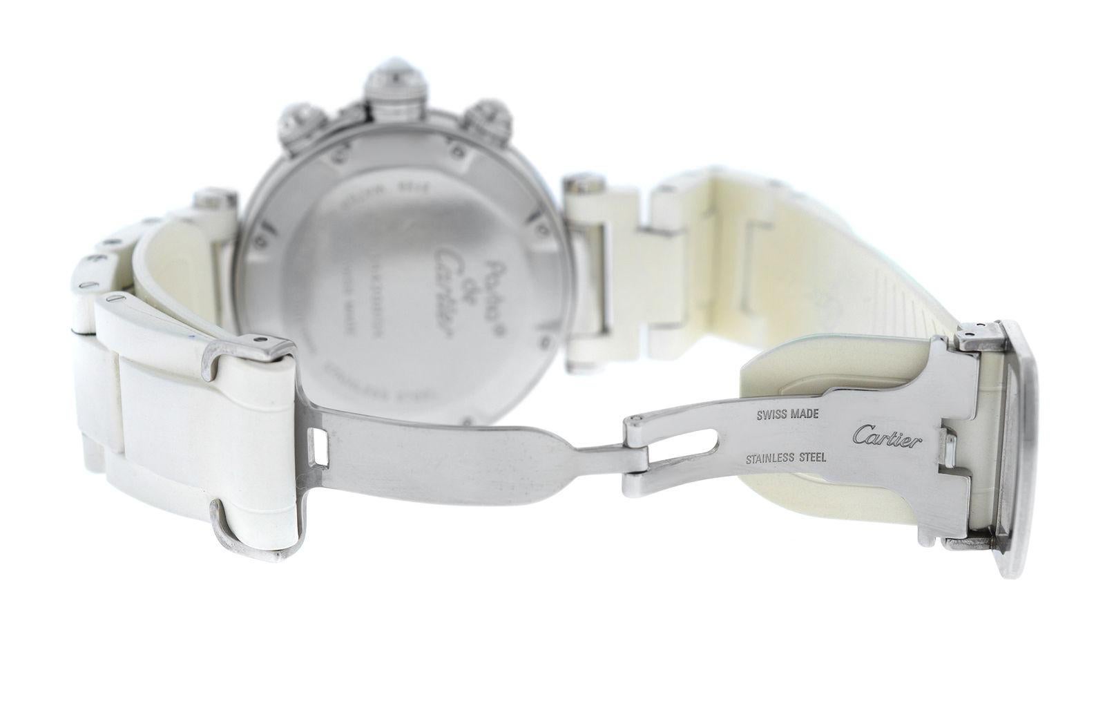 Authentic Unisex Cartier Pasha Steel Date Quartz Chronograph Watch For Sale 3