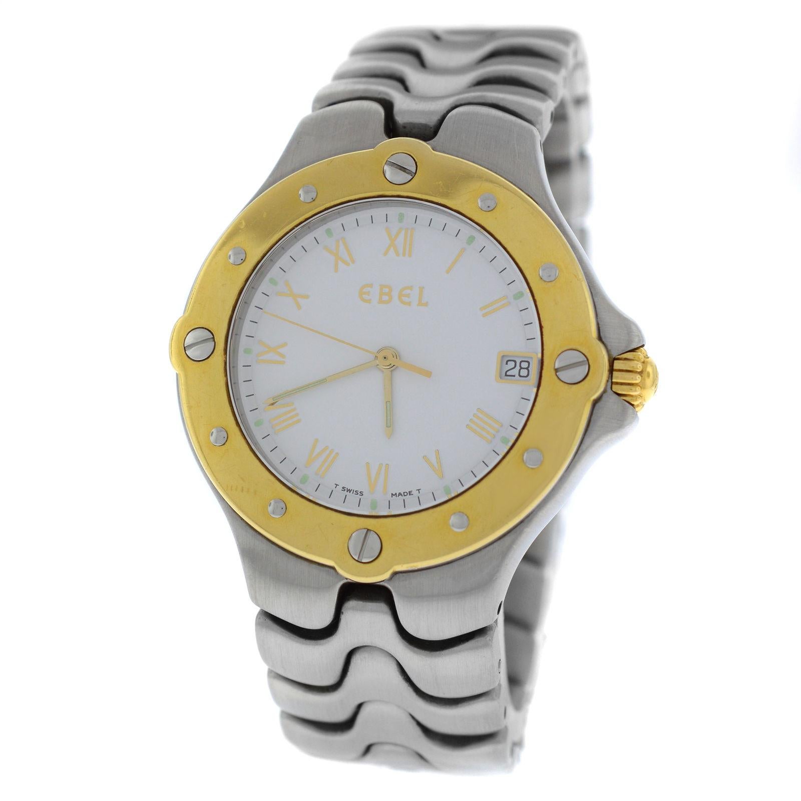 Authentic Unisex Ebel Sportwave Steel and 18 Karat Gold Quartz Watch For Sale