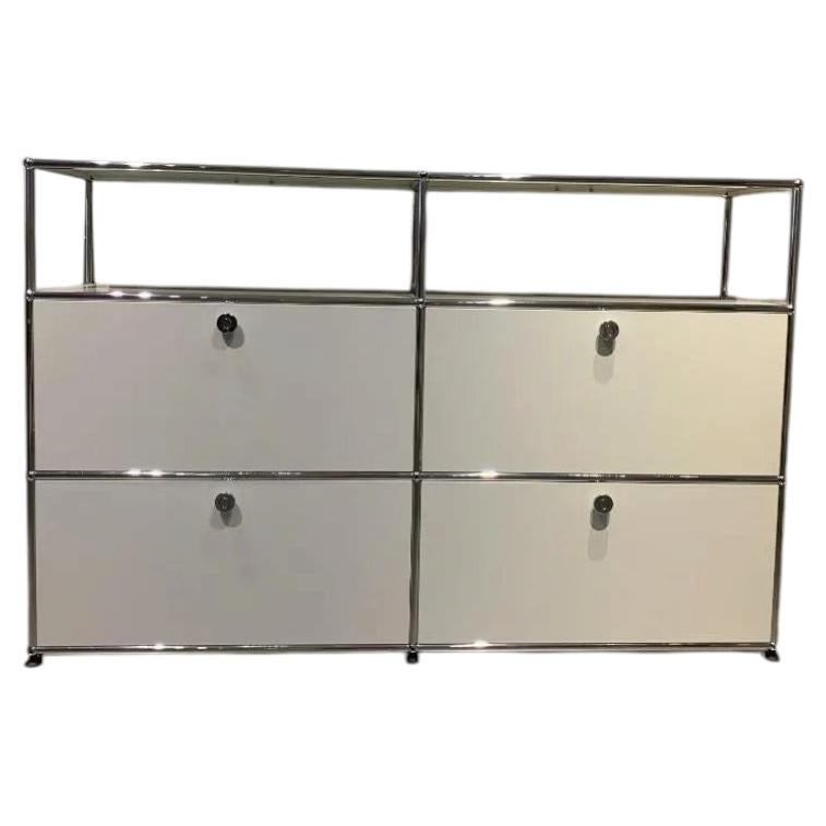 USM Haller Modular Sideboard Cabinet, White & Chrome, Swiss Design, 1960